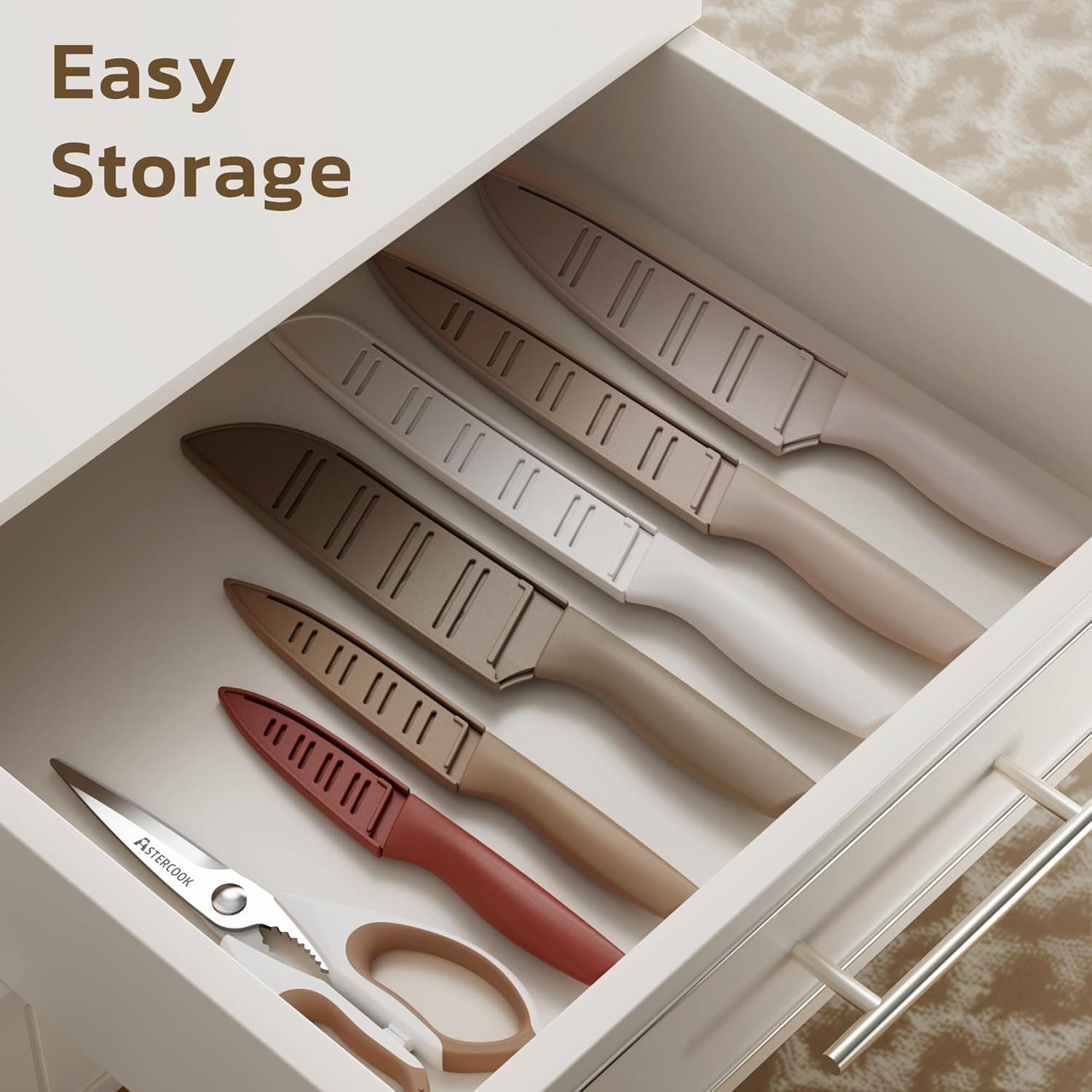 Juego de cuchillos Astercook, juego de 13 piezas de cuchillos de cocina con recubrimiento saludable anti-óxido, apto para lavavajillas, juego de cuchillos de chef de acero inoxidable con 6 protectores de hoja, regalos perfectos para el Día de San Valentín para la cocina - Image 6