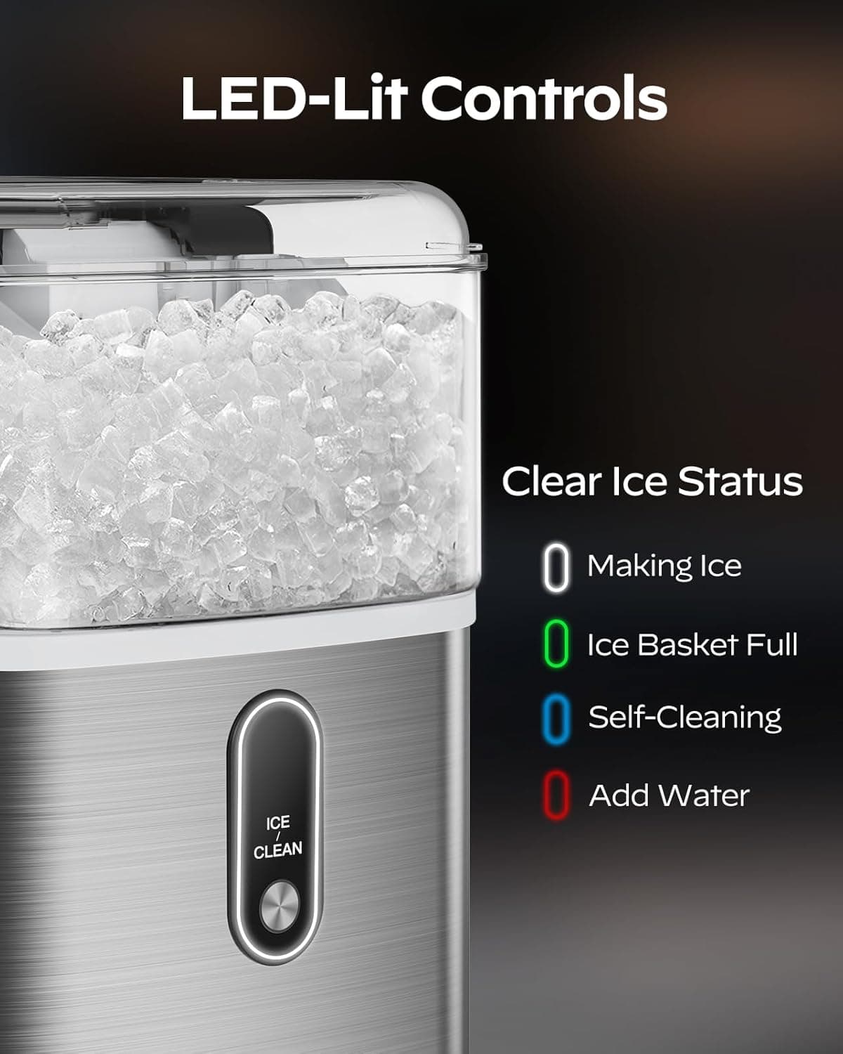 Nugget Ice Maker Countertop, HOMEZAY Pebble Ice Maker with Soft Chewable Pellet Ice, 33 lbs per Day, Compact Ice Machine with Self-Cleaning & LED Indicator for Home, Kitchen, Camping, RV, Office - Image 6