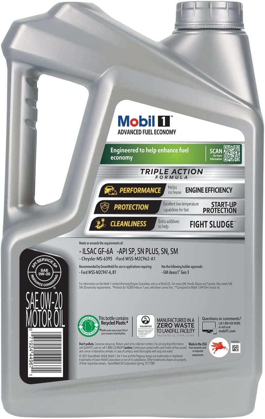 Mobil 1 高级燃油经济全合成机油 0W-20, 5夸脱 - Image 3