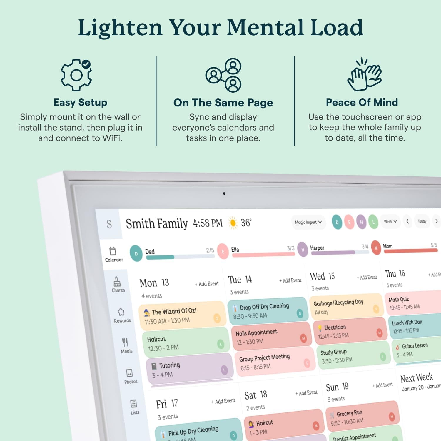 Calendario Skylight: Planificador de Pared Digital de 15 Pulgadas y Tabla de Tareas, Pantalla Táctil Interactiva Inteligente para Horarios Familiares – Soporte de Pared Incluido, Ideal para Organizar tu Calendario 2026 15 Pulgadas Blanco - Image 7