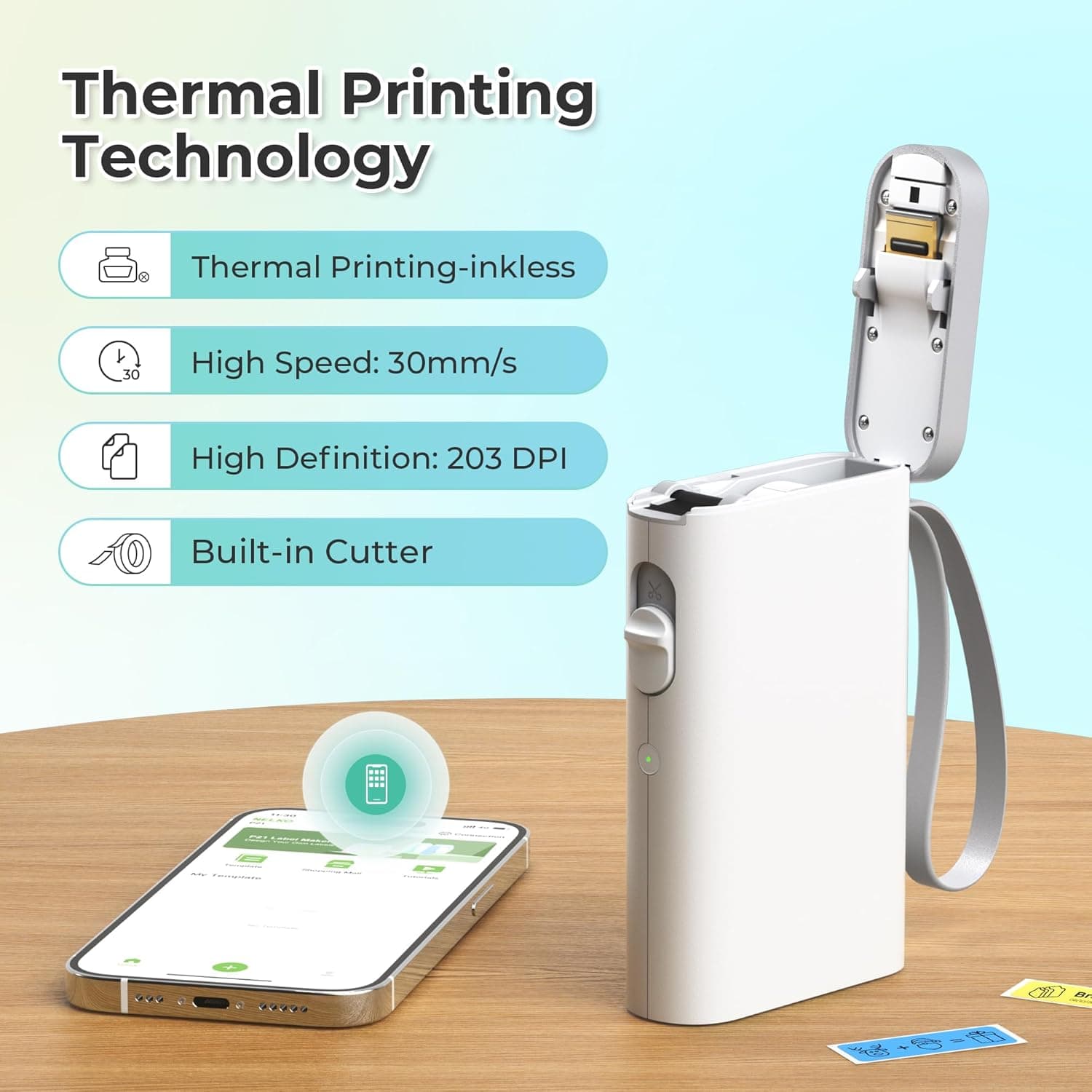 Máquina de Etiquetas Nelko con Cinta, Impresora de Etiquetas Bluetooth P21, Mini Impresoras de Etiquetas Inalámbricas con Múltiples Plantillas para Escuela, Oficina y Hogar, Blanca - Image 5