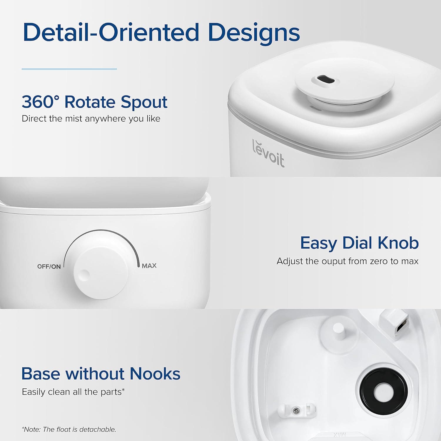 LEVOIT Top Fill Humidifiers for Bedroom, 2.5L Tank for Large Room, Easy to Fill & Clean, 28dB Quiet Cool Mist Air Humidifier for Home Baby Nursery & Plants, Auto Shut-off and BPA-Free for Safety, 25H White 2.5L Humidifier - Image 8