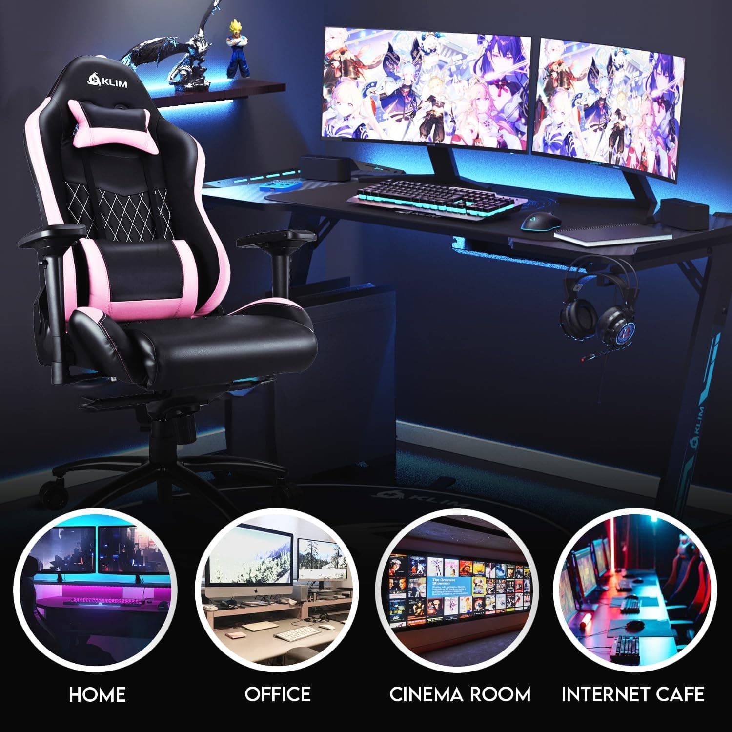 KLIM Esports Gaming Stuhl - NEU 2023 - Mit Lenden- und Nackenstütze - Verstellbar Gaming Sessel Ergonomisch PC Stuhl - Kunstleder und Premium-Materialien - Schwarz Gamer Stuhl - Gaming Chair - Pink - Image 5