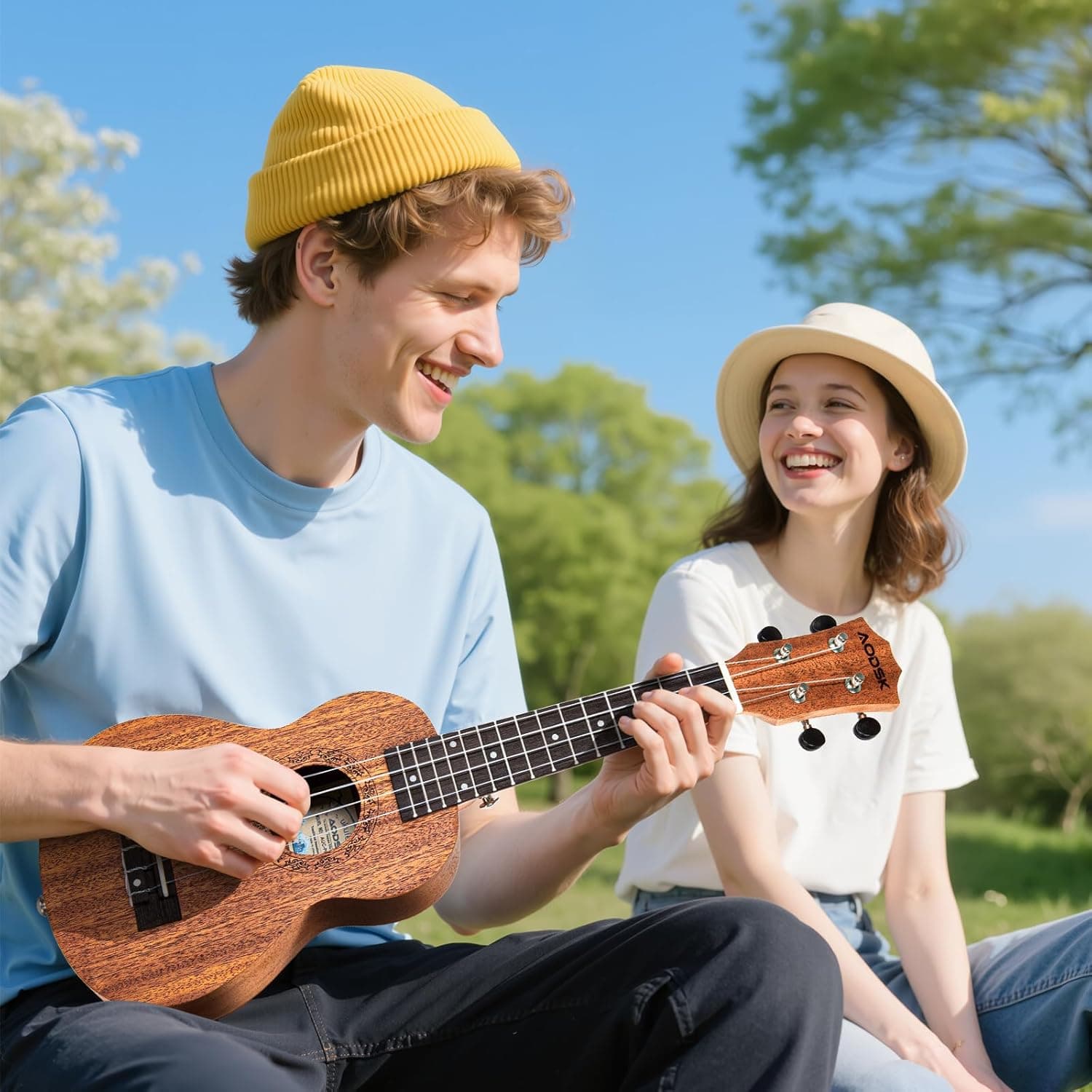 AODSK Ukulele Soprano para Principiantes de 21 Pulgadas con Funda, Correa, Cuerdas de Nylon y 4 Púas, Regalo de Vacaciones, Soprano Natural - Image 2