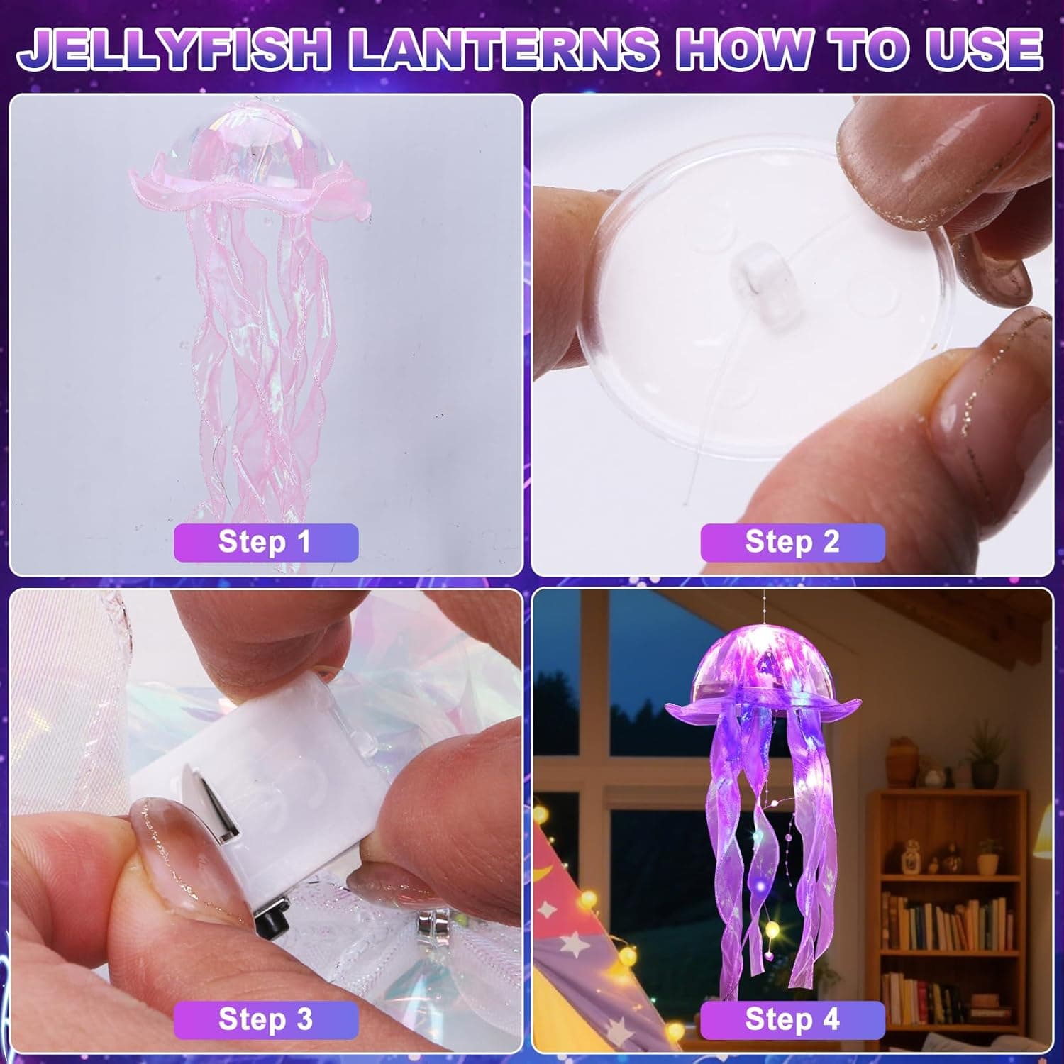 Jellyfish Decor, 10 Pcs Jellyfish Lanterns - Hanging Jelly Fish Decoration for Mermaid Theme Party & Under The Sea Party Decorations, Birthday Gift Supplies for Women Girls Baby (5 Colors) Yellow, Pink, Purple, Blue, Green - Image 7