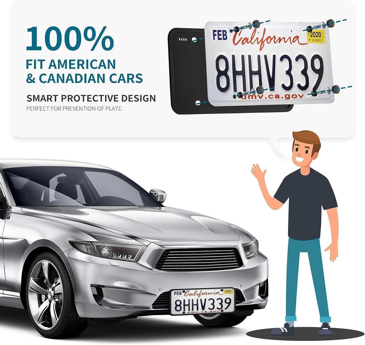 Aujen 硅胶车牌框 黑色，2个装汽车车牌框，通用美国黑色车牌支架 - Image 5