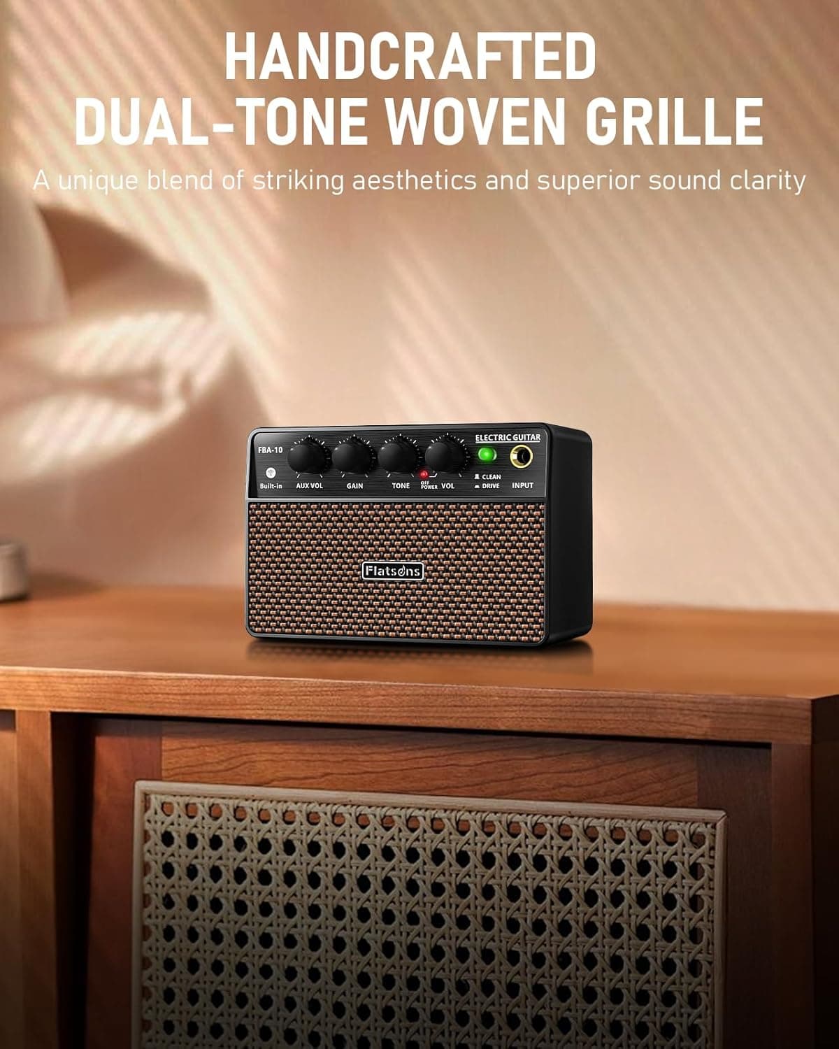 FBA-10 Guitar Amp, 10W Mini Electric Guitar Amplifier with Clean/Drive Channel, 6H Working, USB-C Rechargeable, 3.5mm Headphone/AUX Jack, Wireless Portable Amp for Indoor Practice, Traveling Black - Image 7