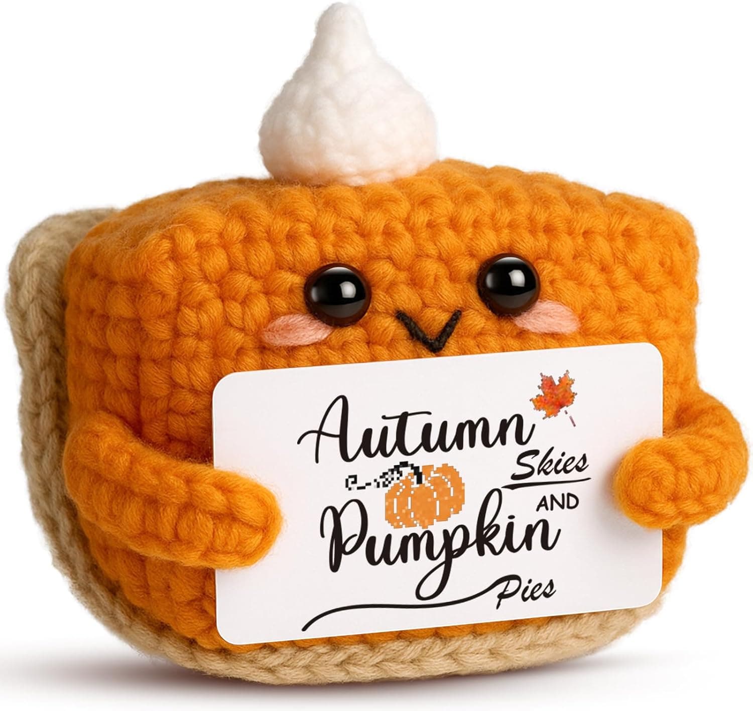 Thanksgiving Fall Decor Mini Pumpkin Pie Crochet Doll, Small Autumn Season Holiday Pumpkin Items Plush Gift, Cute Halloween Home Office Indoor Table Decoration, Christmas Stocking Stuffer Ornament Autumn Skies - Image 2