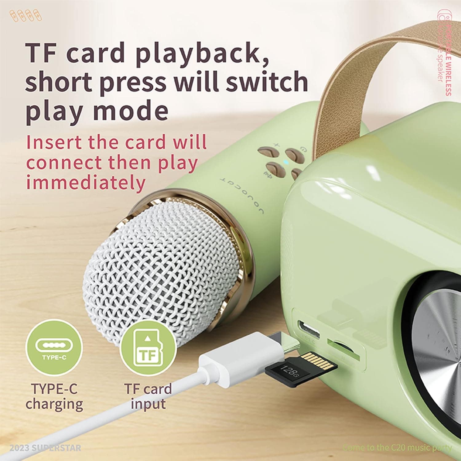 Mini Karaoke Machine,Karaoke Machine for Kids and Adults,Cute Karaoke with Microphone Set,Portable Bluetooth Speaker with Microphone,Retro Handheld Style for Family Party Meeting Singing (Green) - Image 8