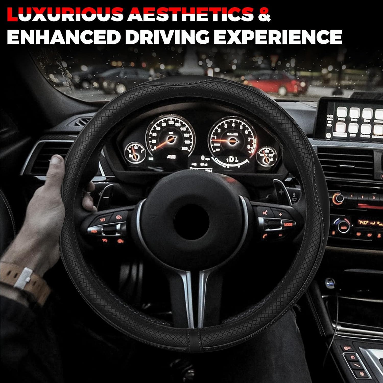 Ouzorp Car Steering Wheel Cover, Microfiber Leather Steering Wheel Covers with Anti-Slip Lining, Universal 14.5-15 inchs Black Black,Medium(Standard) Size[14.5"-15"] - Image 8