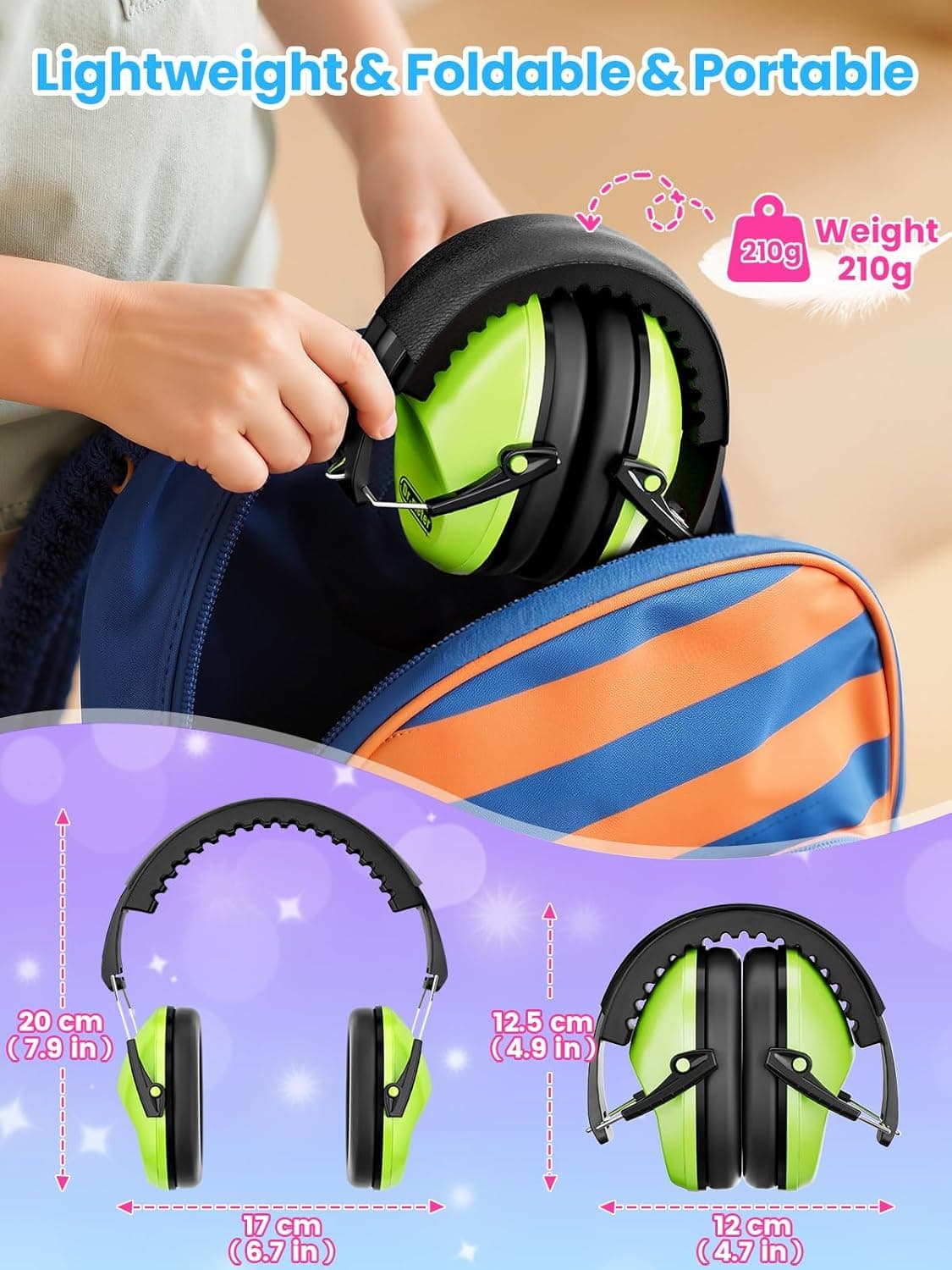 Ear Muffs for Noise Reduction: 27.4SNR Noise Cancelling Headphones for Kids Adults, EM100 Adjustable Hearing Protection Earmuffs for Monster Jam, Autism Sensory, Concerts, Fireworks Green - Image 8