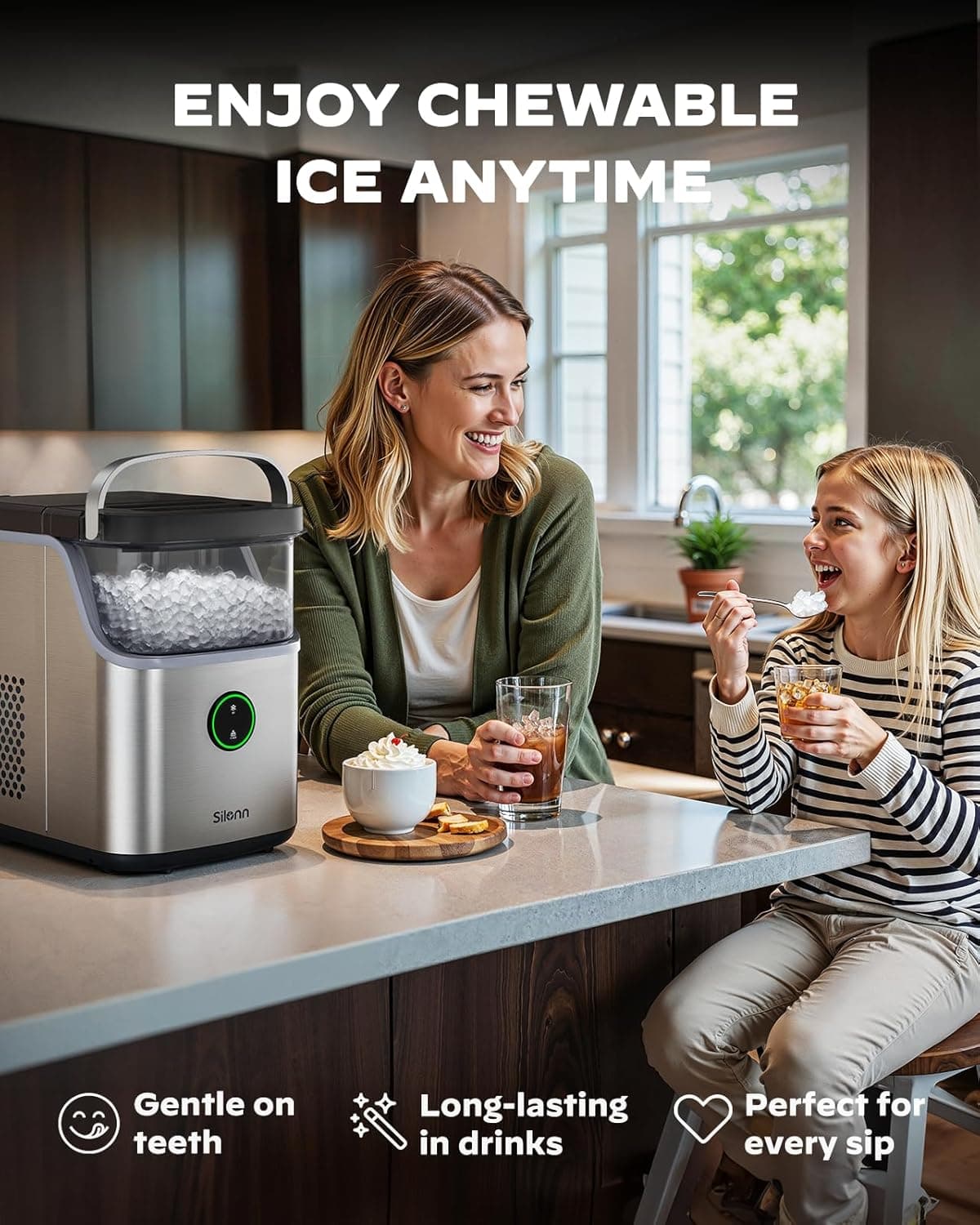 Silonn Nugget Ice Maker Countertop, Ice Basket with Handle, Quiet Operation & Self Cleaning Ice Machine, Chewable Ice, 33 lbs/24H, Portable Pellet Ice Maker with Scoop for Home, Kitchen and Office - Image 3