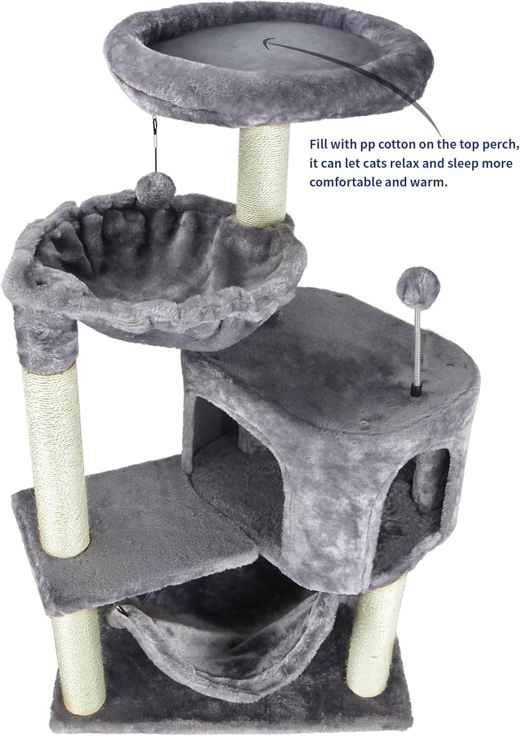 YUNIQUE Cat Tree with Cat Condo and Big Hammock, Grey - Image 5