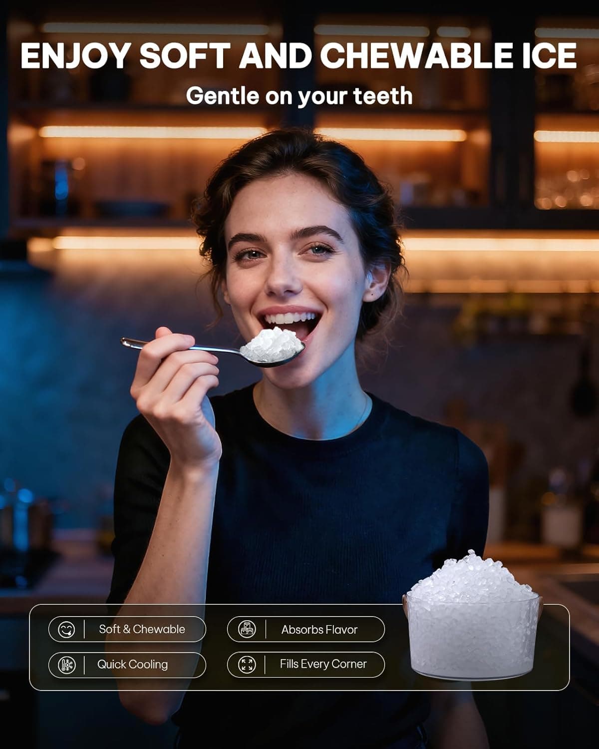 Silonn Nugget Ice Maker Countertop, Crushed Ice Maker & Pebble Ice Machine Produces 44lbs/24h with Front Pull-Out Water Tank & Removable Basket for Home/Kitchen, Stainless Steel Stainless Steel 44lbs - Image 4