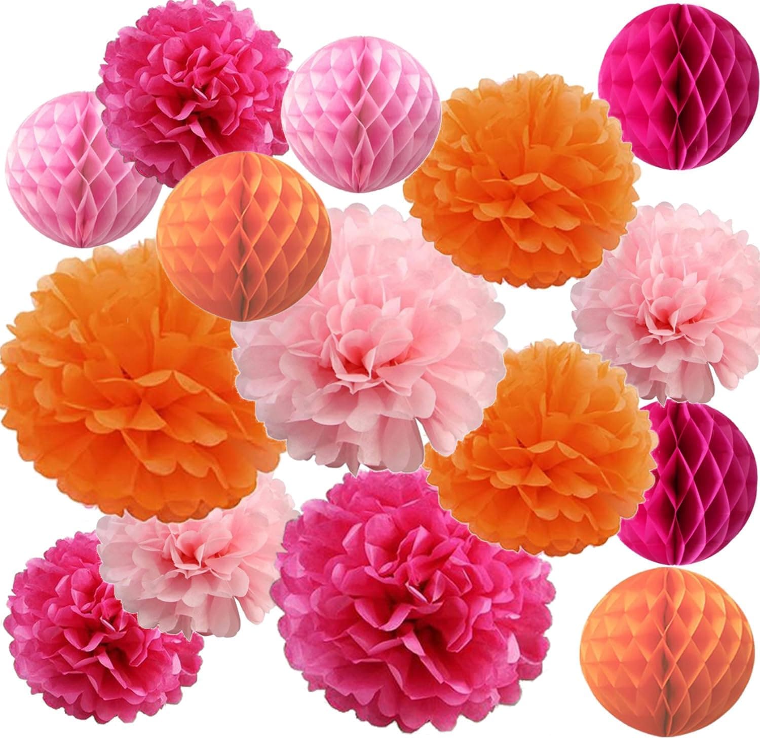Amazon.com: 15PCS Hot Pink Orange Party Decorations Tissue Paper Flowers Pom Poms Honeycomb for Girl Groovy Birthday Baby Shower Wedding Bachelorette Summer Flamingo Party Nursery Wall Hanging Décor : Home & Kitchen