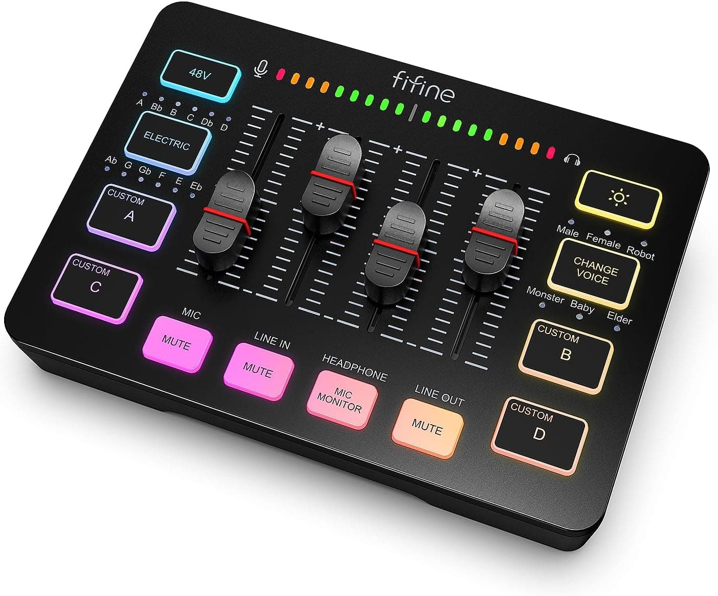 FIFINE Gaming Audio Mixer, Streaming RGB PC Mixer with XLR Microphone Interface, Individual Control, Volume Fader, Mute Button, 48V Phantom Power, for Podcast/Recording/Vocal/Game Voice-AmpliGame SC3 Black - Image 2