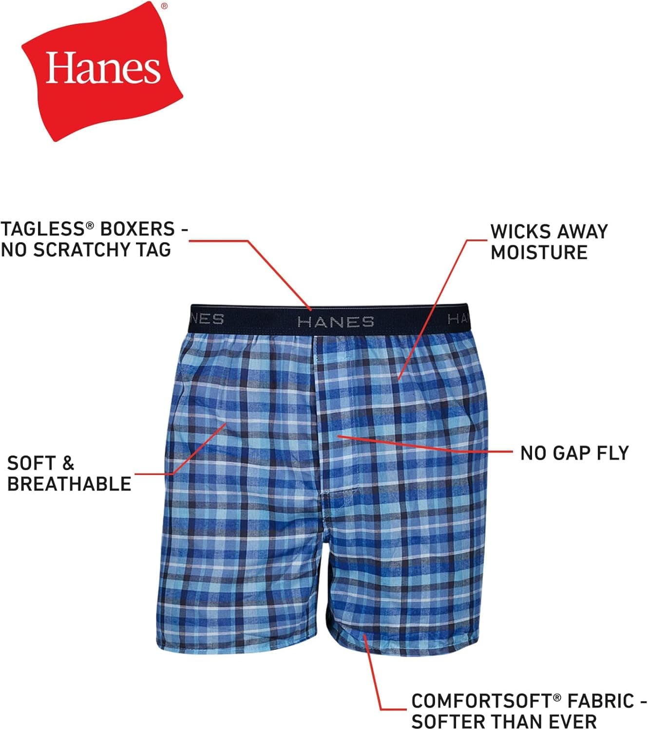 Hanes Men's Underwear Boxers Pack, Cool & Breathable Cotton Underwear, Moisture-Wicking Boxers for Men 6 Assorted - 6 Pack Large - Image 3