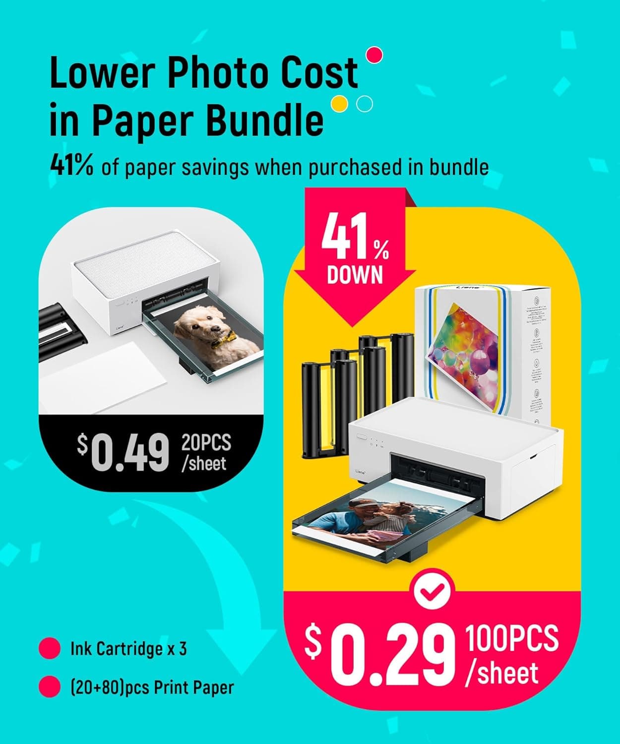 Liene M100 4x6'' Photo Printer, Phone Printer 100 Sheets & 3 Cartridges, Full-Color Photo, Portable Instant Photo Printer for iPhone Android, Thermal Dye Sublimation, Wi-Fi Picture Printer 100 Papers Printer+100 Sheets - Image 2