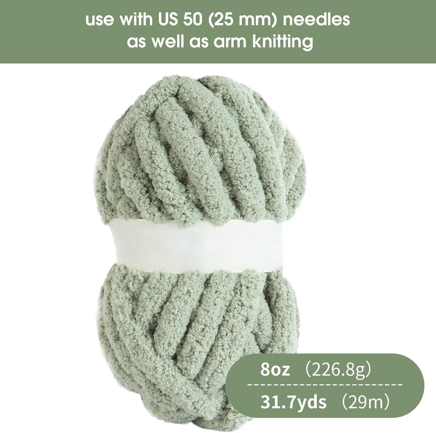 HOMBYS 8 Pack Assorted Chunky Yarn for Crocheting,Super Bulky Large Soft Fluffy Yarn,Plush Fuzzy Yarn,Thick Chenille Yarn for Hand Knitting/Arm Knitting,4 White & 4 Sage Green(27yds,8 oz Each Skein) 4 White+4 Sage Green 8 Pack - Image 3