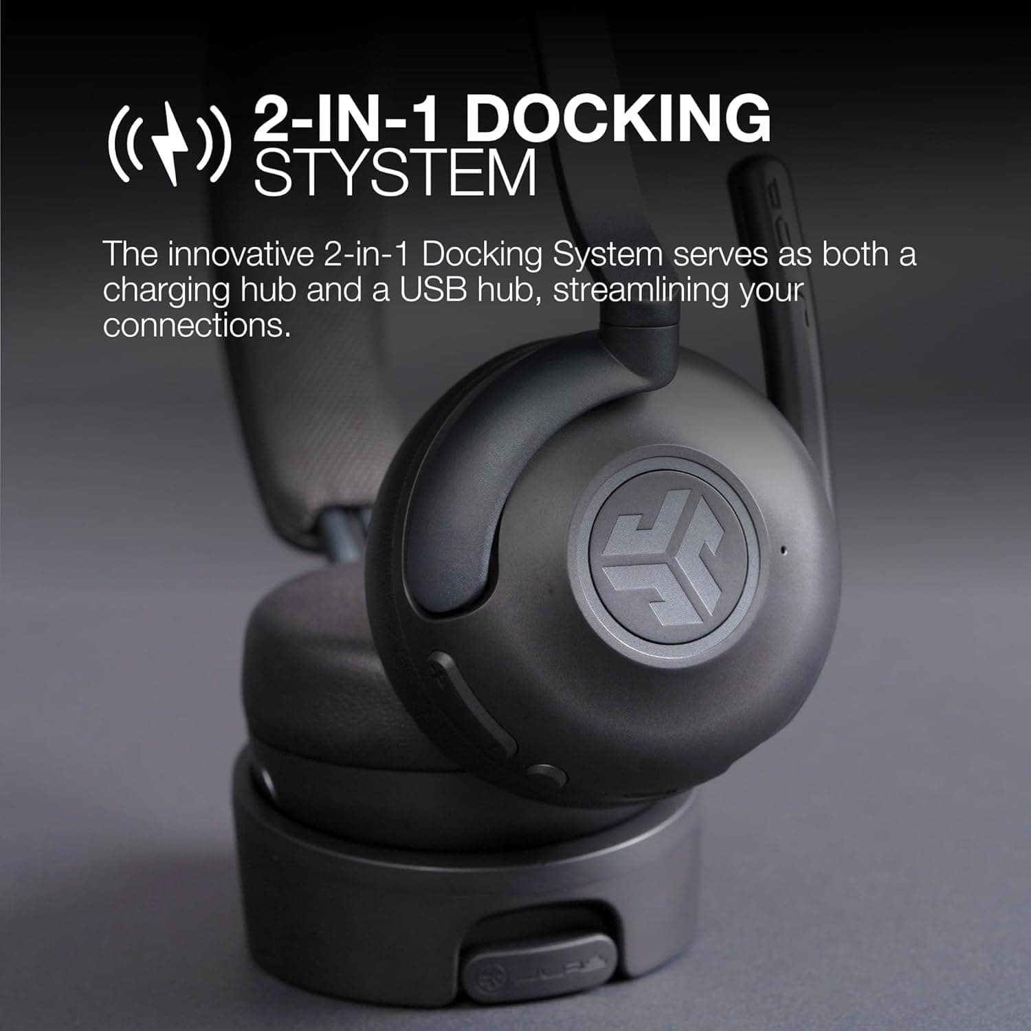 JLab Epic Work Wireless Headset na may Microphone, Smart Active Noise Cancellation, Charging Hub, 90+ Playtime, Quick Mute, Bluetooth Headphones, Multipoint Connect, PC, Laptop, Mobile, (1 Pack) - Image 6