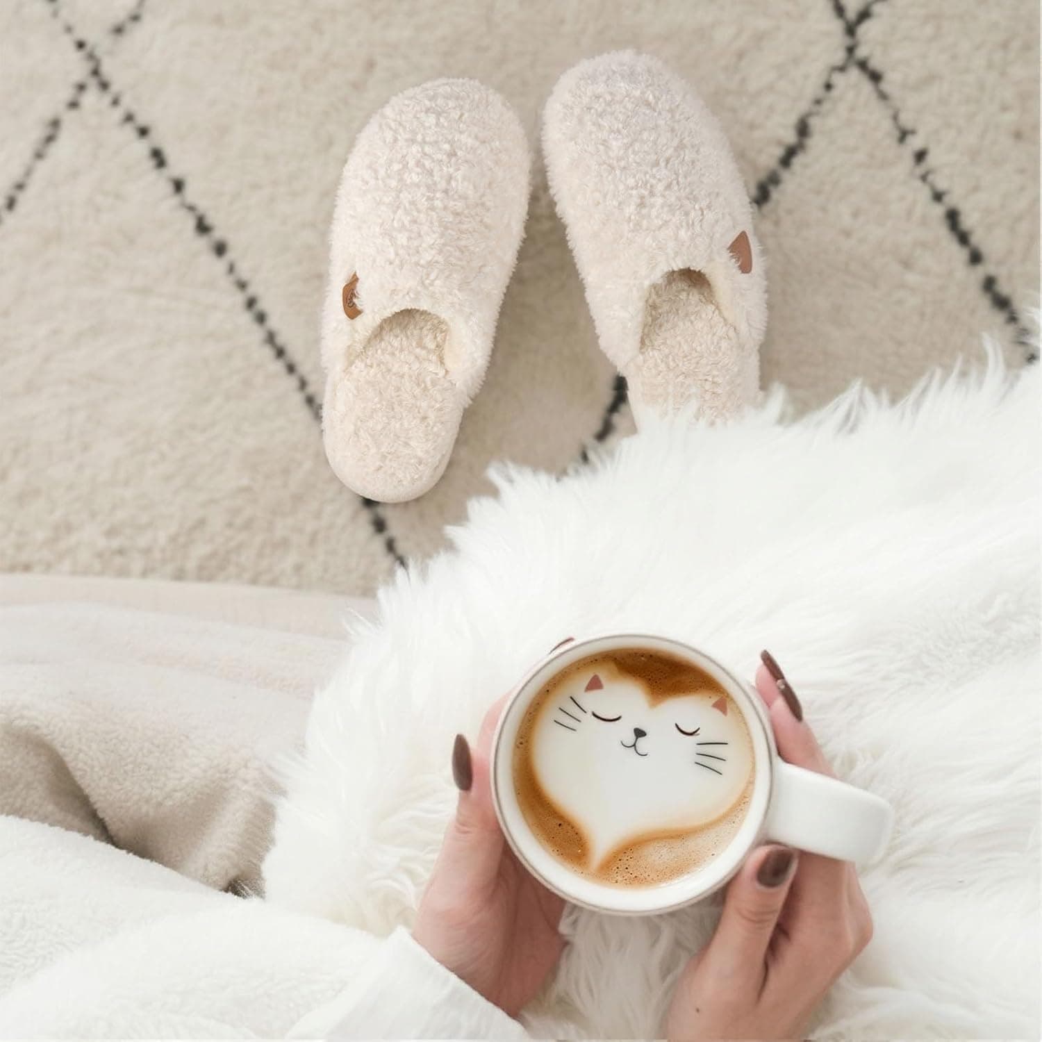 EverFoams Women's Fuzzy Slip-on Slippers Warm Cozy Soft Lightweight Memory Foam Indoor House Shoes 7-8 Cream White - Image 9