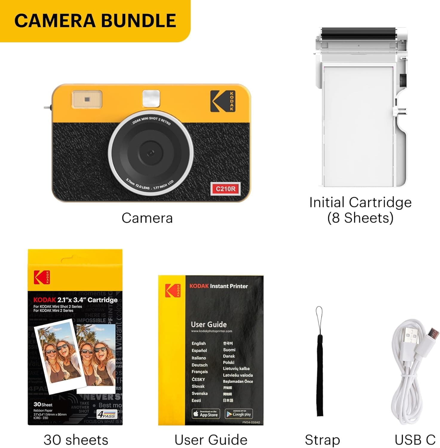 KODAK Mini Shot 2 Retro 4PASS 2-in-1 Instant Digital Camera and Photo Printer (2.1x3.4 inches) Initial 8 Sheets + 30 Sheets Bundle, White White 2x3 Camera + 38 Sheets - Image 9