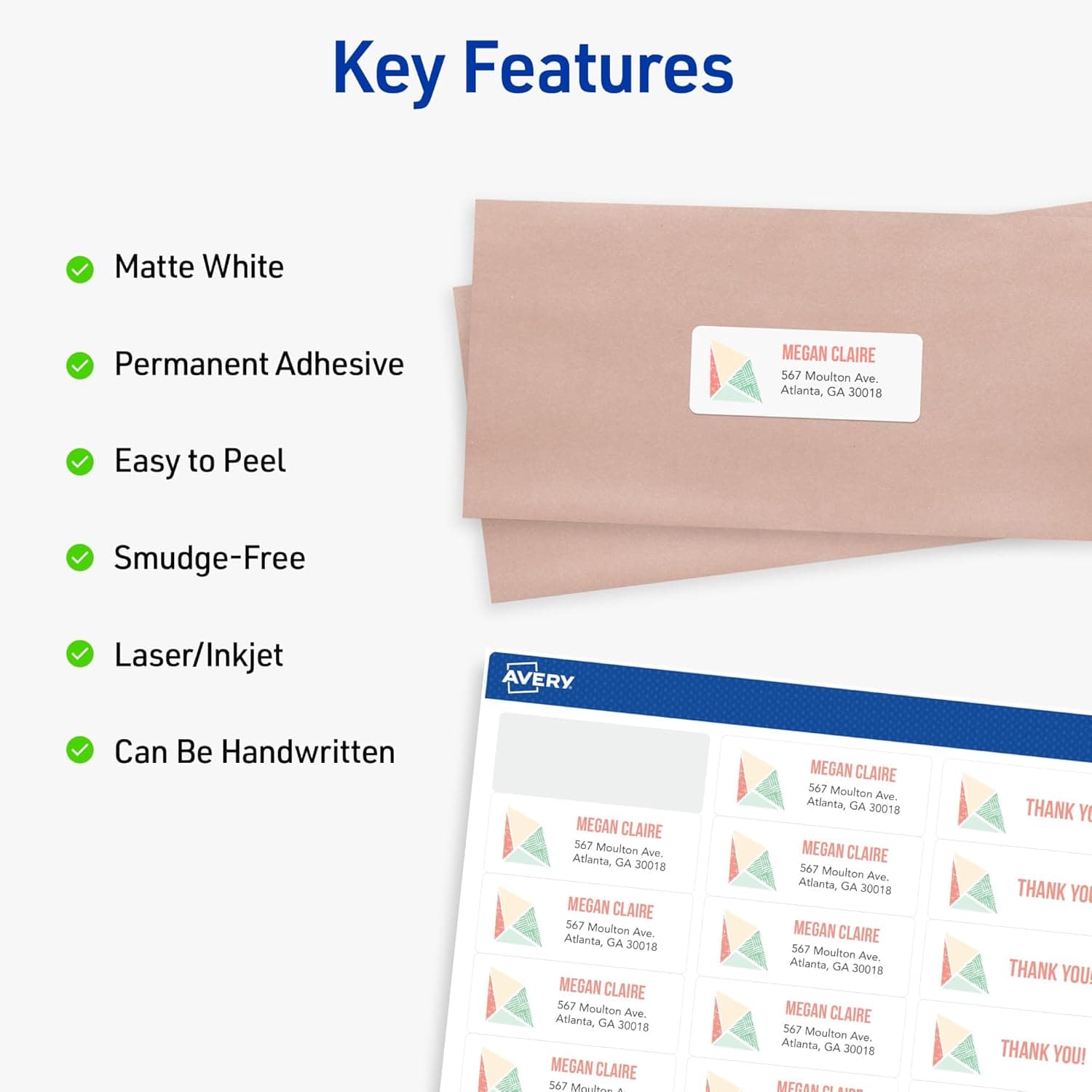 Etiquetas de Dirección Imprimibles Avery Easy Peel con Sure Feed, 1" x 2-5/8" Stickers Personalizables, Blancas, 750 Etiquetas de Envío en Blanco, Ideales para Envíos, Correspondencia y Más (8160) 1" x 2 5/8" 750 etiquetas - Image 5