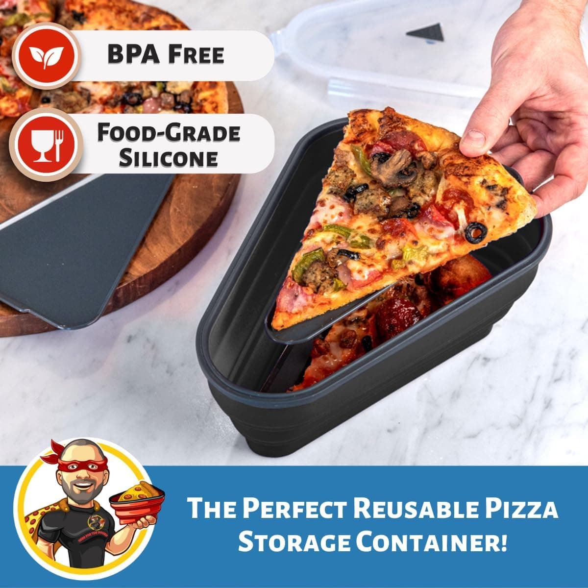The Perfect Pizza Pack™ - Reusable Pizza Storage Container with 5 Microwavable Serving Trays - BPA-Free Adjustable Pizza Slice Container to Organize & Save Space, Black - Image 2