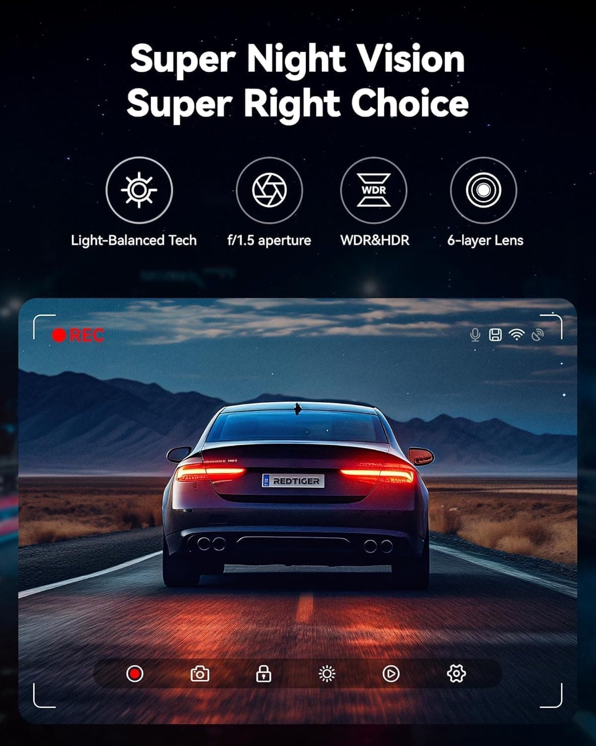 REDTIGER Dash Cam Front Rear, 4K/2.5K Full HD Dash Camera for Cars, Included 32GB Card, Built-in Wi-Fi GPS, 3.16” IPS Screen, Night Vision, 170°Wide Angle, WDR, 24H Parking Mode(F7NP) - Image 6