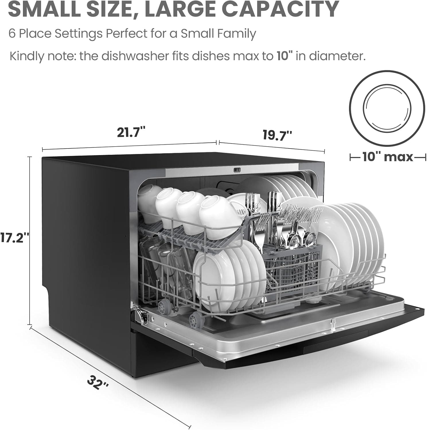 COMFEE’ Countertop Dishwasher, Energy Star Portable Dishwasher, 6 Place Settings & 8 Washing Programs, Speed, Baby-Care, ECO& Glass, Dish Washer for Dorm, RV& Apartment, Black Whole Black - Image 3