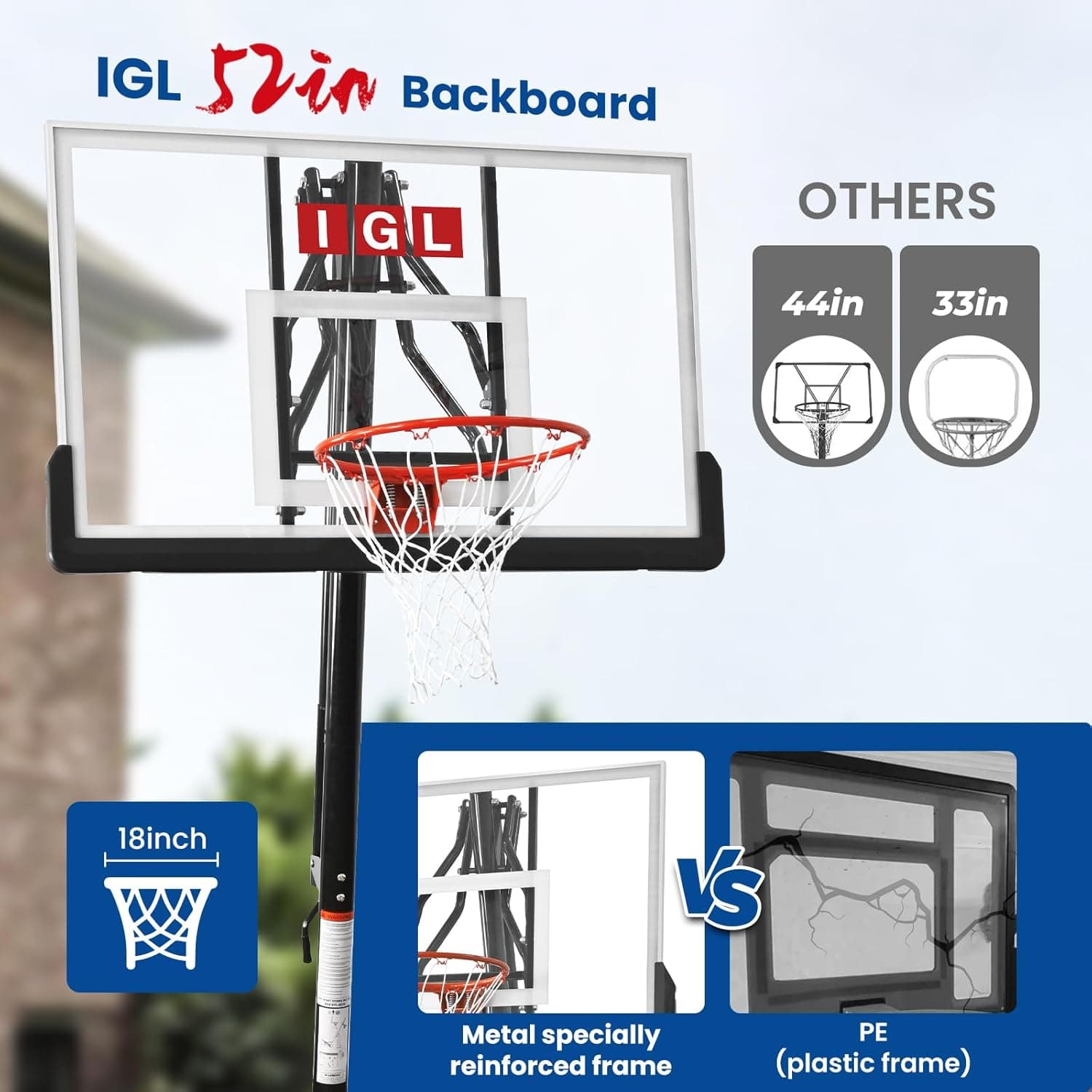IGL Basketball Hoop Outdoor with 52 Inch Shatterproof Backboard, 10FT Height Portable Basketball Hoop Outdoor, Adjustable Basketball Goal System Black - Image 4