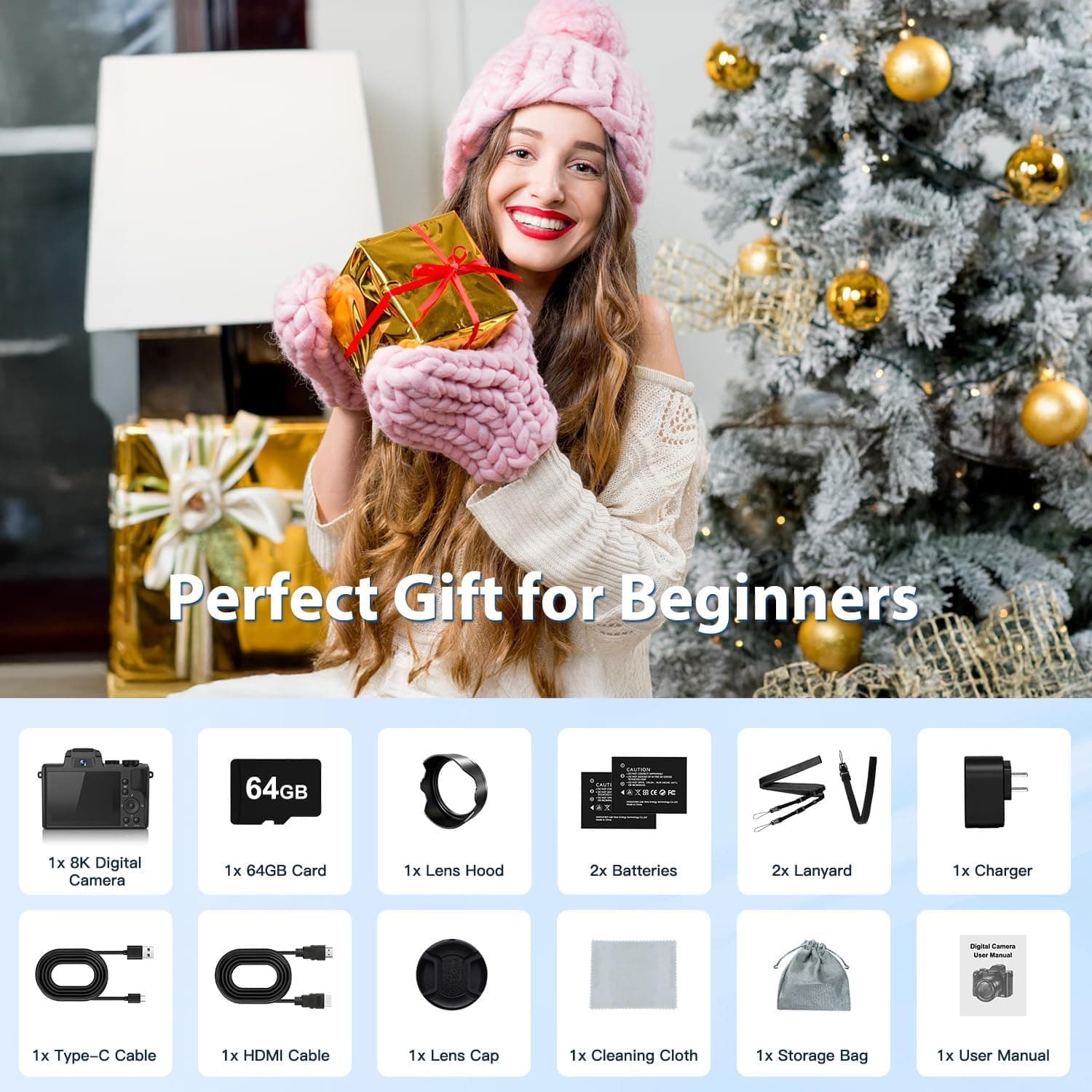 8K Digital Cameras for Photography Autofocus, WiFi 88MP Vlogging Camera with Dual-Lens, Flash, 16X Digital Zoom, Touch Screen, Travel Camera Anti-Shake with Lens Hood, 64GB Card,2 Batteries Dark Black - Image 9