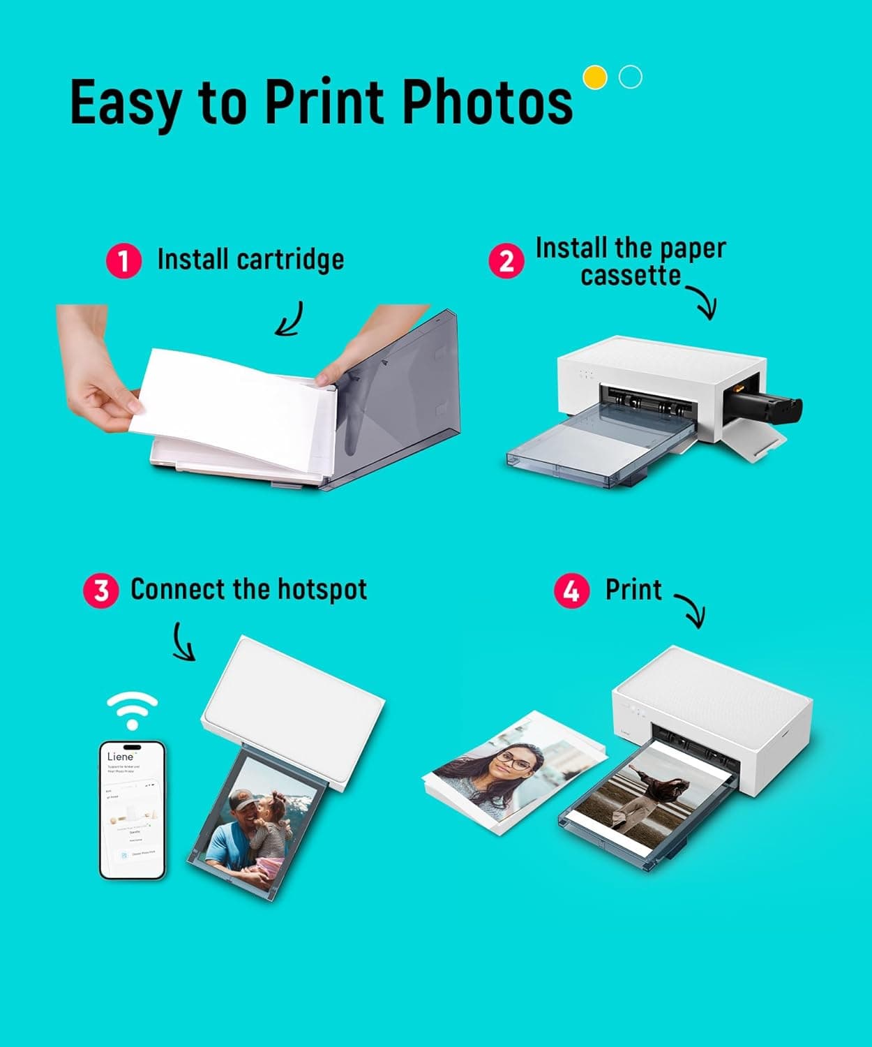 Liene M100 4x6'' Photo Printer, Phone Printer 100 Sheets & 3 Cartridges, Full-Color Photo, Portable Instant Photo Printer for iPhone Android, Thermal Dye Sublimation, Wi-Fi Picture Printer 100 Papers Printer+100 Sheets - Image 8