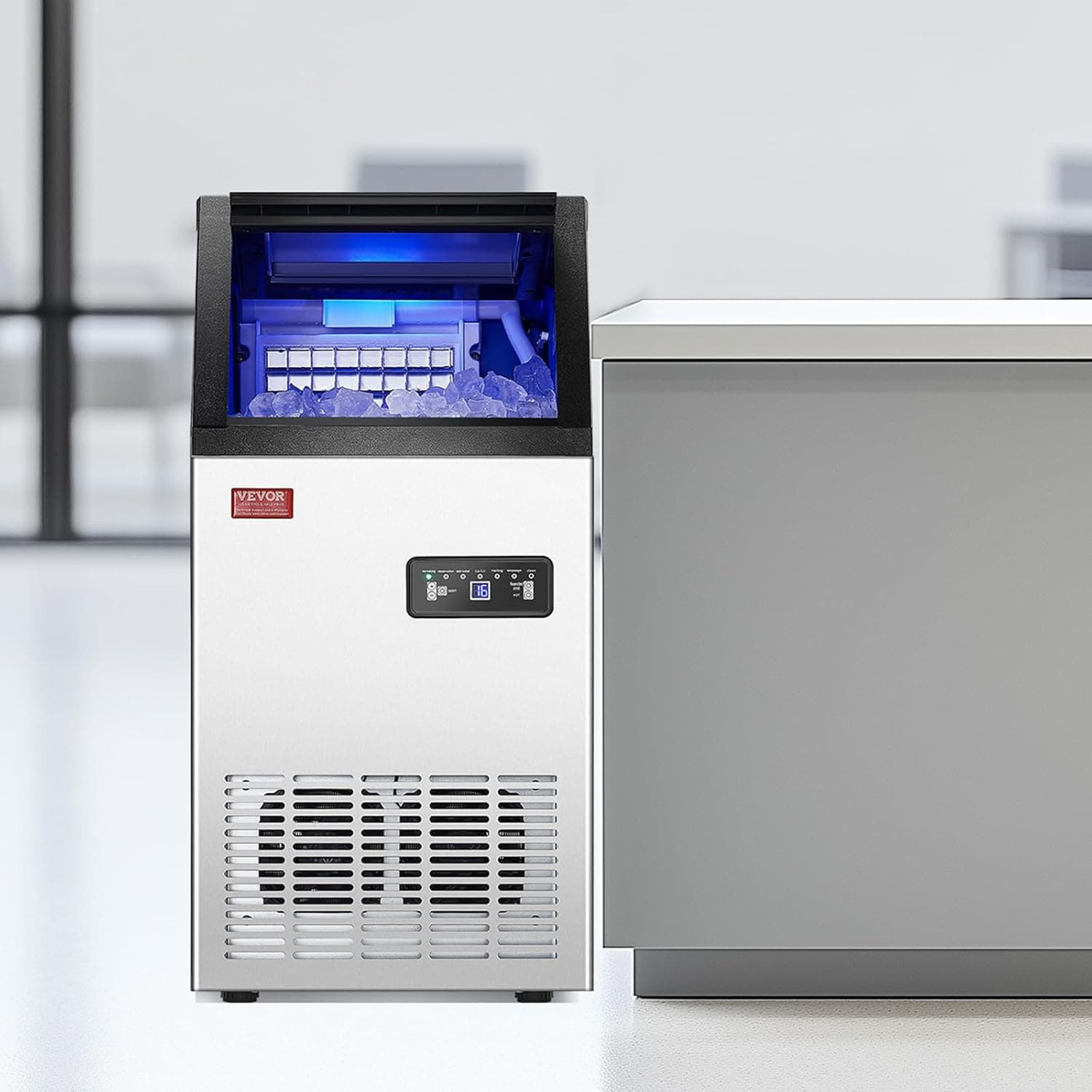 VEVOR Commercial Ice Maker, 100lbs/24H Ice Maker Machine with 28lbs Storage Capacity, 40 Ice Cubes in 15 Minutes, Freestanding Ice Maker for Bar Home Office Restaurant, LED Display, Self-Cleaning - Image 9