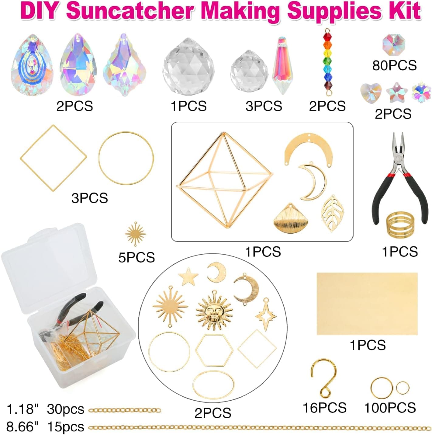 DIY Suncatchers, 400 pcs Sun Catchers Making Supplies Kit Art and Crafts for Adults Prism Hanging Decorative Suncatcher with Crystals Rainbow Maker for Indoor Windows Office Home Decor - Image 3