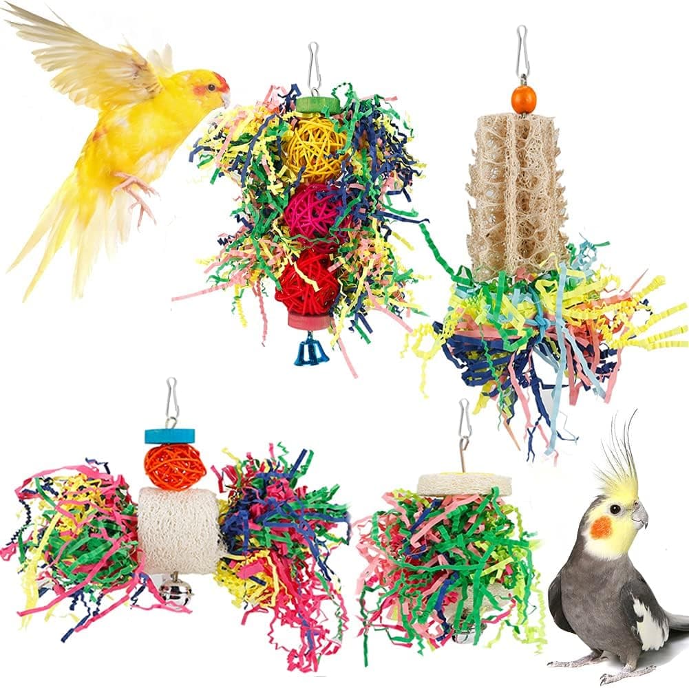 Foraging Toys Parakeet Chewing Hanging Toy Shredded Paper Bird Cage Accessories for Conure Cockatiel Budgies Lovebird Parrotlet Without Rope Perch - Image 2