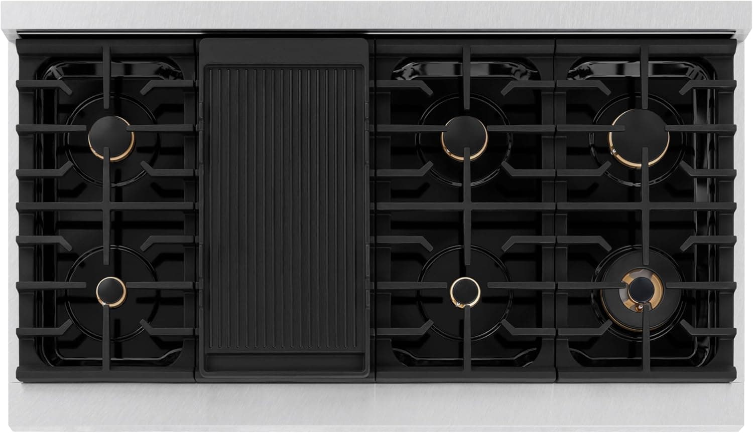 ZLINE Autograph Edition 48 in. 6.7 cu. ft. Paramount Double Oven Dual Fuel Range with 8 Burner Gas Cooktop in Satin Stainless Steel and Champagne Bronze Accents (SDRSZ-48-CB) - Image 4