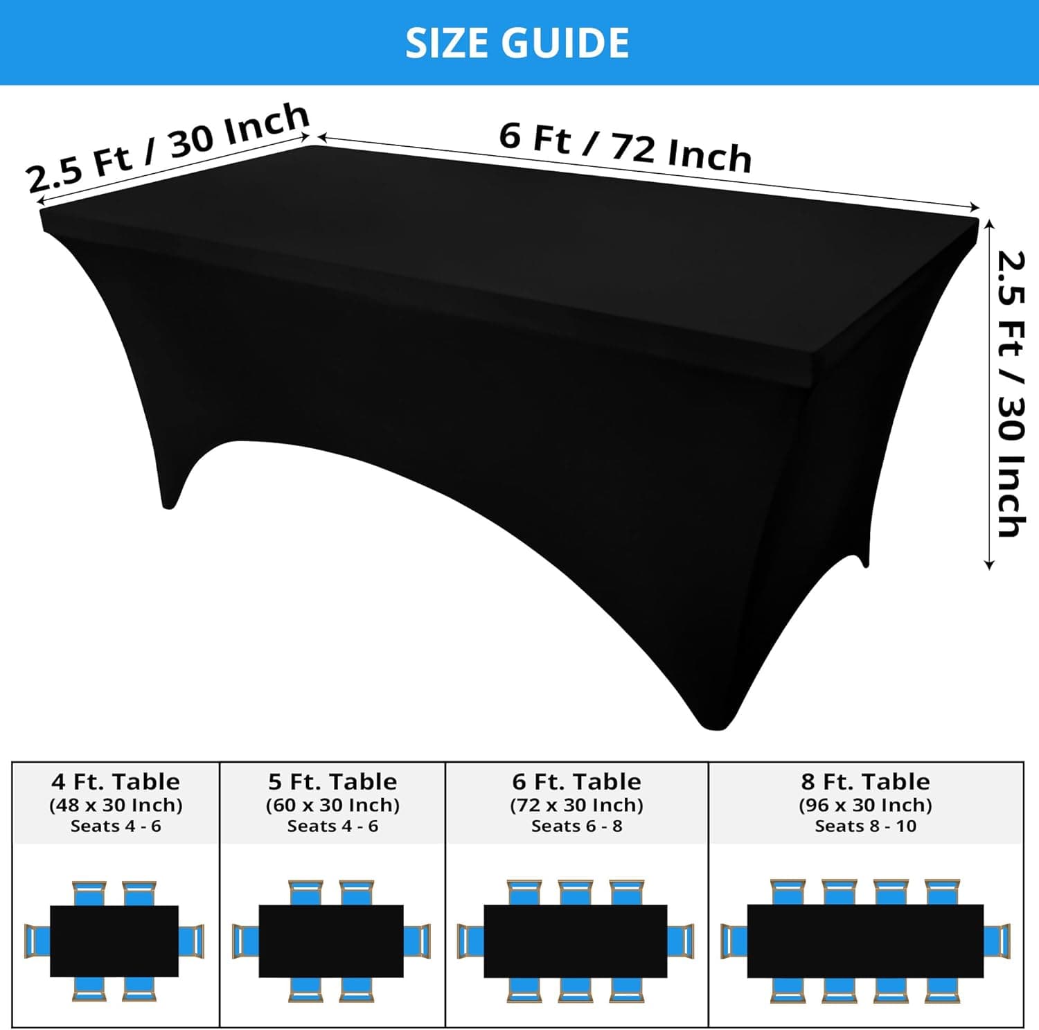 Utopia Kitchen Spandex Tablecloth 2 Pack [6FT, Black] Tight, Fitted, Washable and Wrinkle Resistant Stretch Rectangular Patio Table Cover for Event, Wedding, Banquet & Parties [72Lx30Wx30H Inch] Black 6 Feet - 2 Pack - Image 3