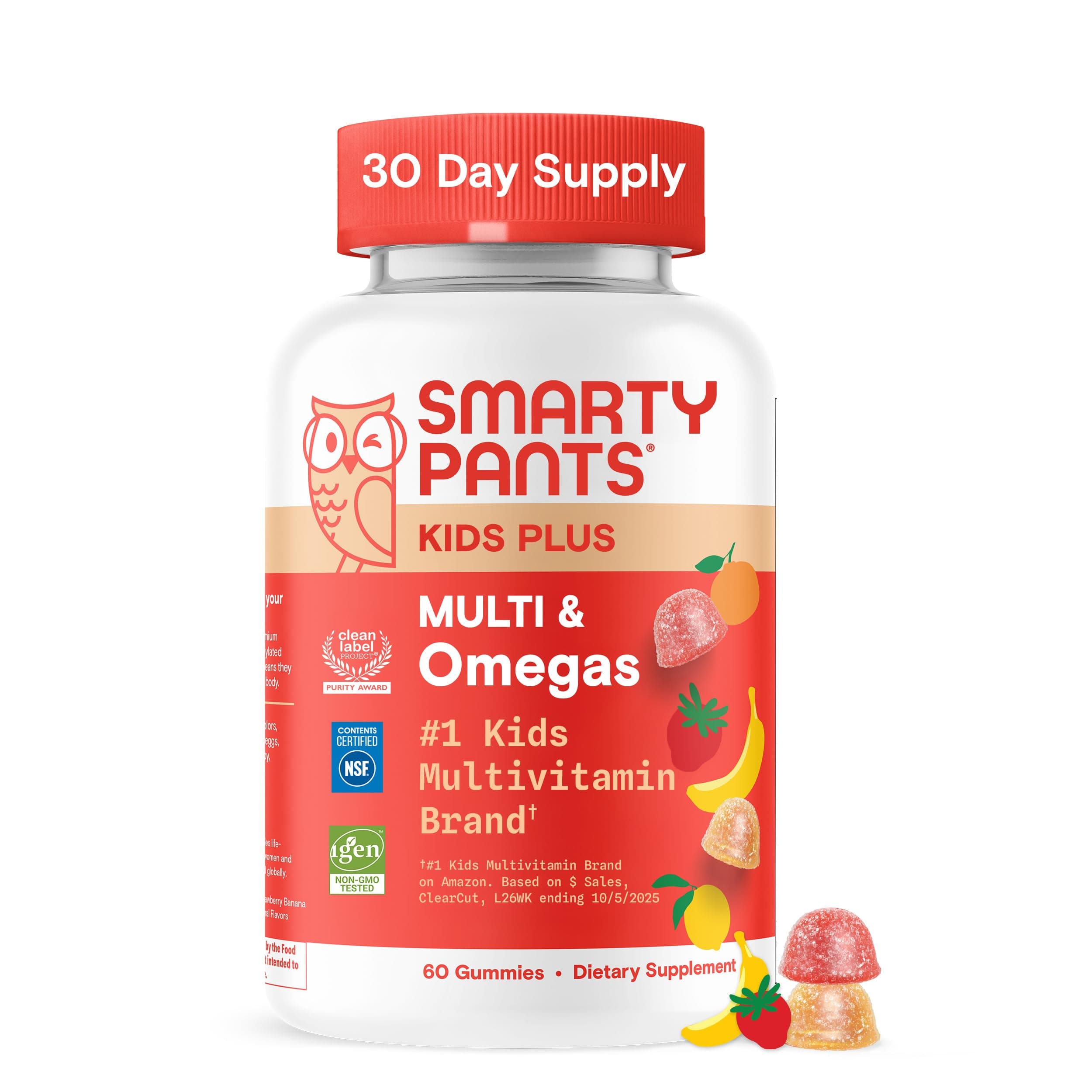 SmartyPants Kids Multivitamin Gummies - Fórmula Mejorada: Omega 3 (DHA/EPA), Vitaminas D3, C, B12, B6, Vitamina A, K y Zinc, Sin Gluten, Tres Sabores Frutales, 60 Conteo (Suministro de 30 Días) Tres Frutas NUEVO 1 Conteo (Paquete de 1)