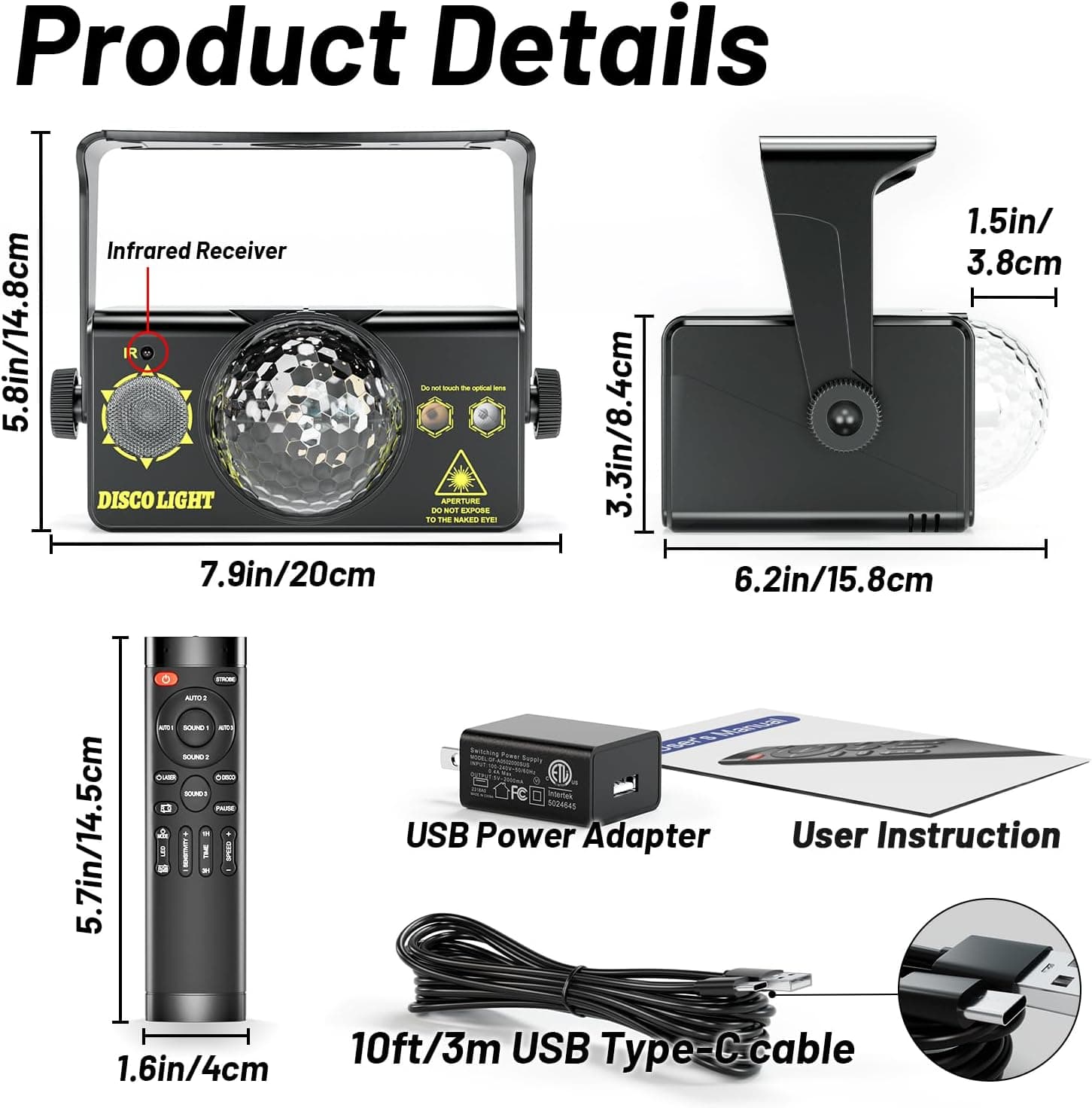 Party Lights, DJ Disco Light Disco Ball Light Sound Activated Strobe Stage Lights for Parties Birthday Christmas Gift Wedding Karaoke KTV Bar Club Pub Dance Home Living Room Halloween Decorations 1 Plastic - Image 4