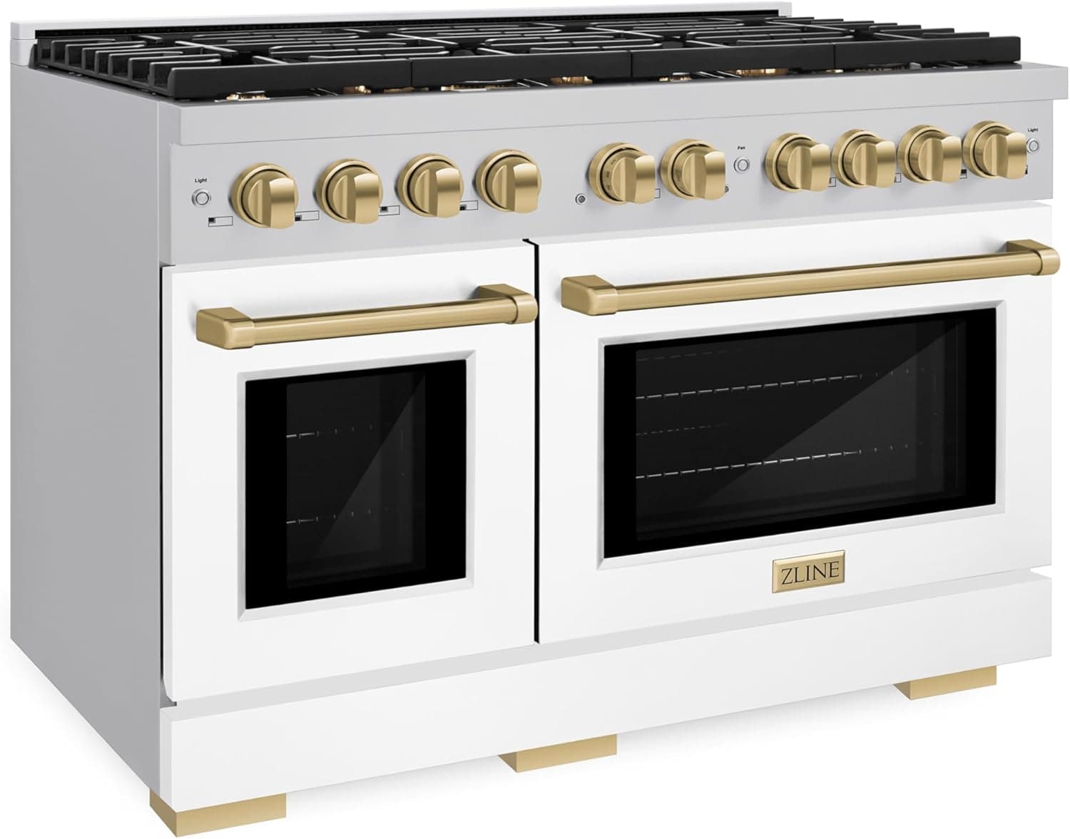ZLINE Autograph Edition 48 in. 6.7 cu. ft. Paramount Double Oven Dual Fuel Range with 8 Burner Gas Cooktop in Stainless Steel with White Matte Door and Champagne Bronze Accents (SDRZ-WM-48-CB) - Image 3