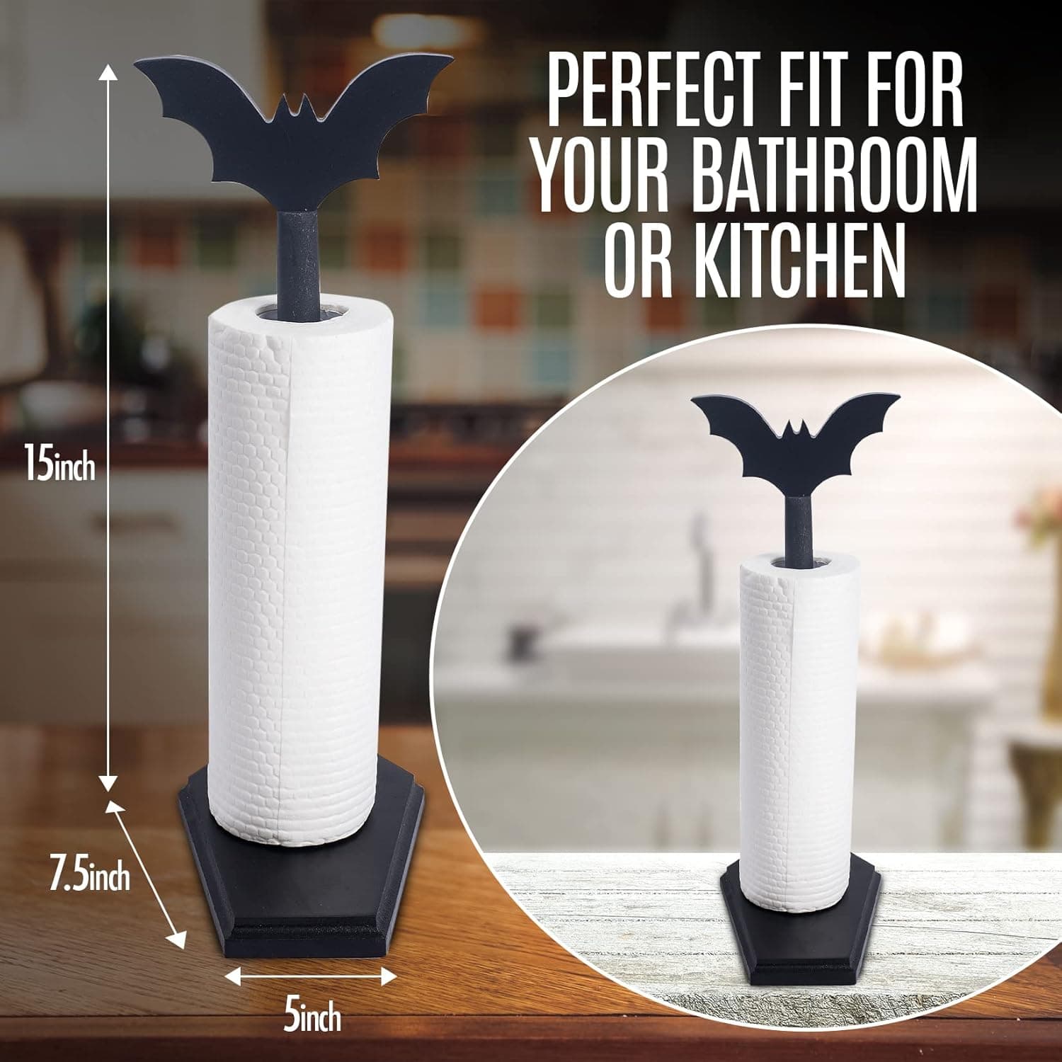 Bat Paper Towel Holder - Halloween Decor for Kitchen and Bathroom - Gothic Home Decor for Oddities and Curiosities - Goth Accessories for Countertop Stand - Witchy Gifts for Women - Image 3