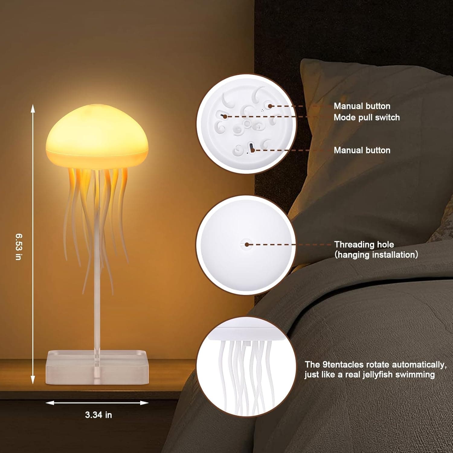 Jellyfish Lamp, Voice Control Jellyfish Lamp with Dancing Legs, RGB Gradient Jellyfish Bedside Lamp, Rechargeable Jellyfish Table Lamp with Touch Sensor, Christmas Gifts (Hanging + Base) - Image 4