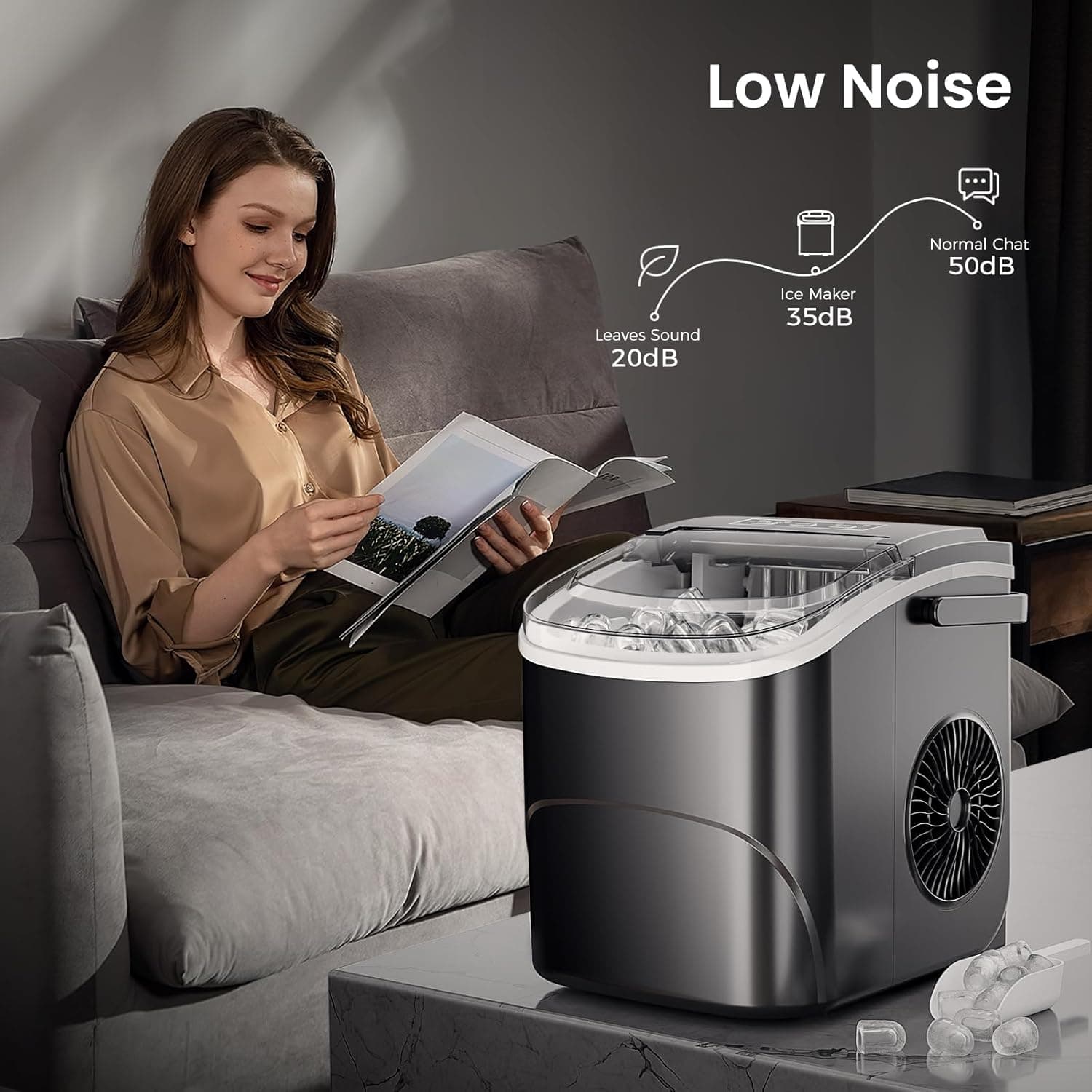 Máquina de Hielo AGLUCKY de Encimera con Mango, 26.5Lbs/24H, 9 Cubos en 6 Minutos, 2 Tamaños de Hielo en Bala, Máquina Portátil con Autolimpieza - Image 8