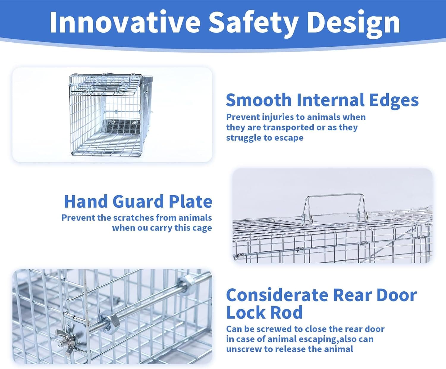 32” Humane Animal Trap, Live Animal Trap Cage for Stray Cats, Raccoons, Squirrels, Rabbits, Moles, Groundhogs, Armadillos up to 16.5 lbs, Galvanized Rustproof Live Animal Cage Trap - Image 4