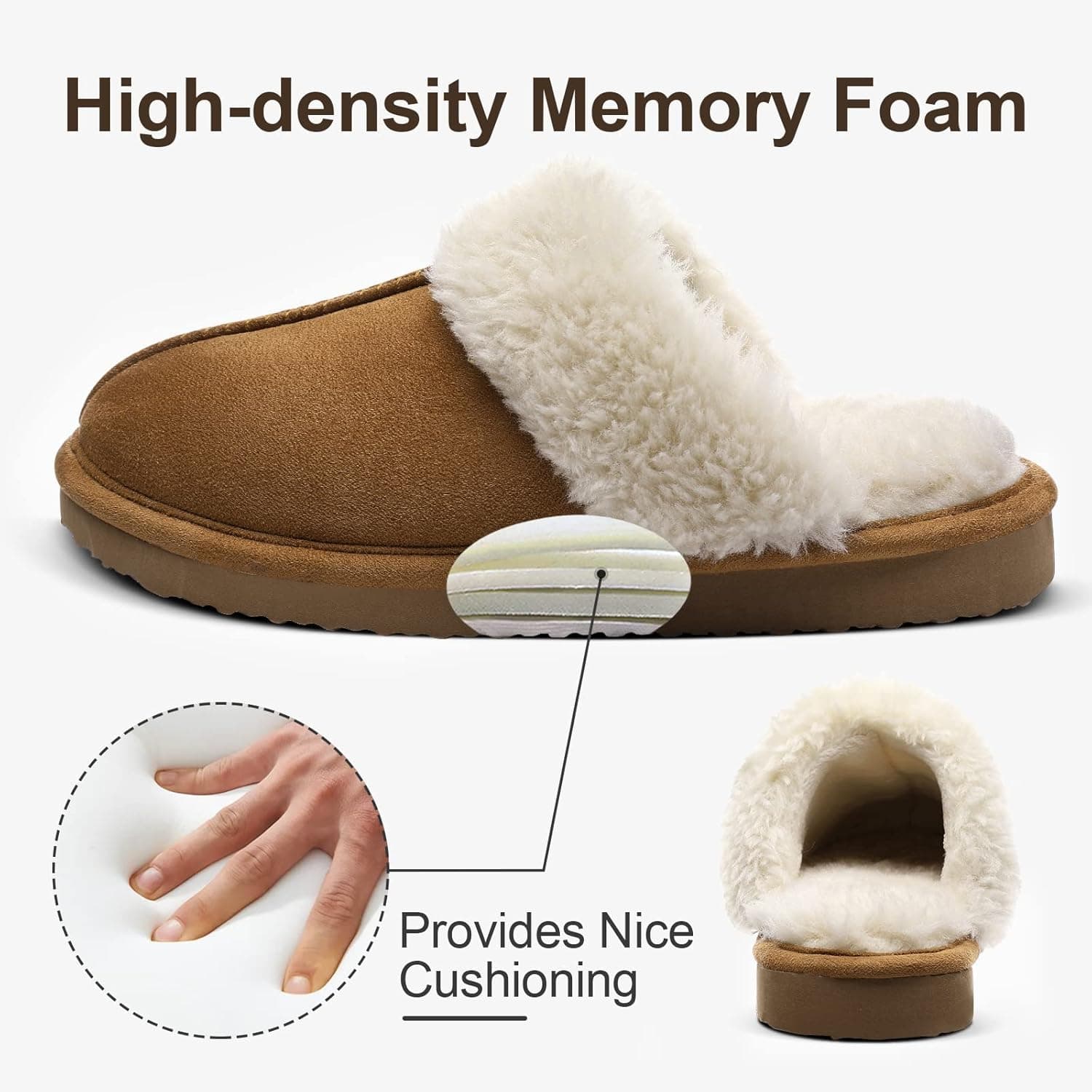 Litfun Women's Fuzzy Memory Foam Slippers Fluffy Winter House Shoes Indoor and Outdoor 8-8.5 Chestnut - Image 5