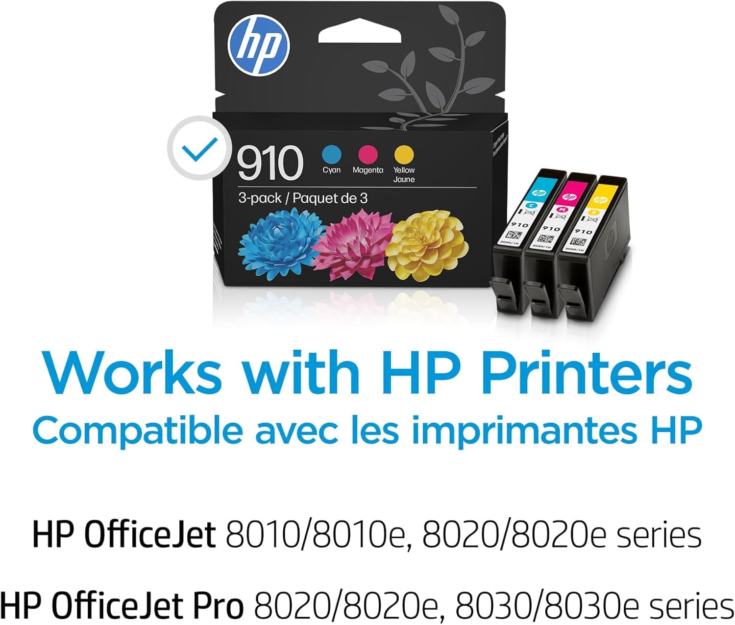 HP 910 Cyan, Magenta, Yellow Ink Cartridges (3-Pack) | Works with OfficeJet 8010, 8020 Series, OfficeJet Pro 8020, 8030 Series | Eligible for Instant Ink | 3YN97AN - Image 2
