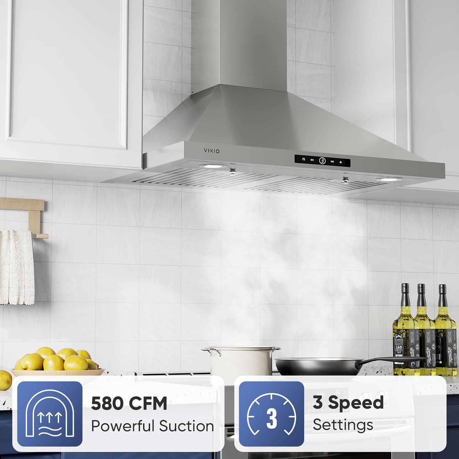 Wall Mount Range Hood 30 inch, 580 CFM, Ducted/Ductless Convertible, Stainless Steel Kitchen Vent Hood with 3-Speed Fan and LED Lights 30 inch Stainless steel(RP10) - Image 3