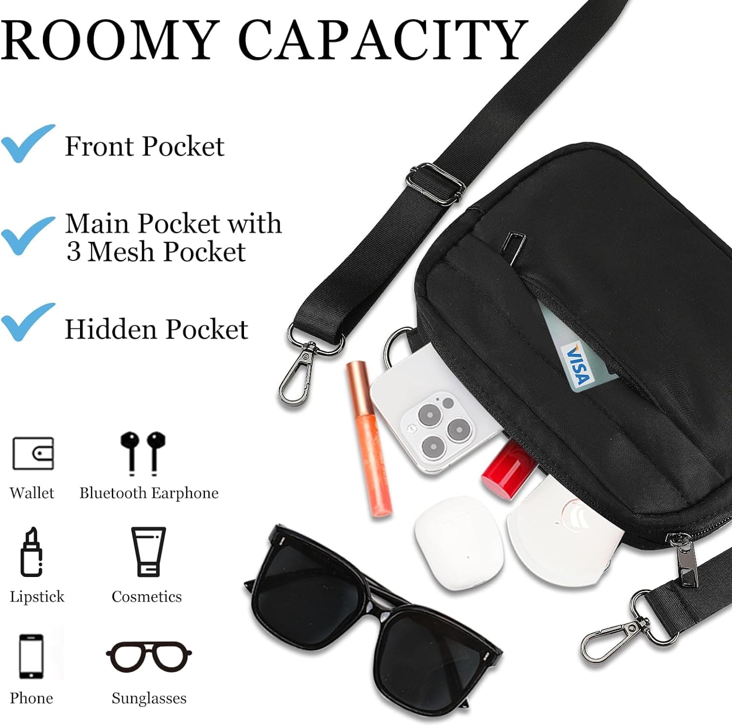 MAXTOP Small Crossbody Bags for Women Belt Bag Fanny Pack with Adjustable Strap Black Small Crossbody Bag - Image 4