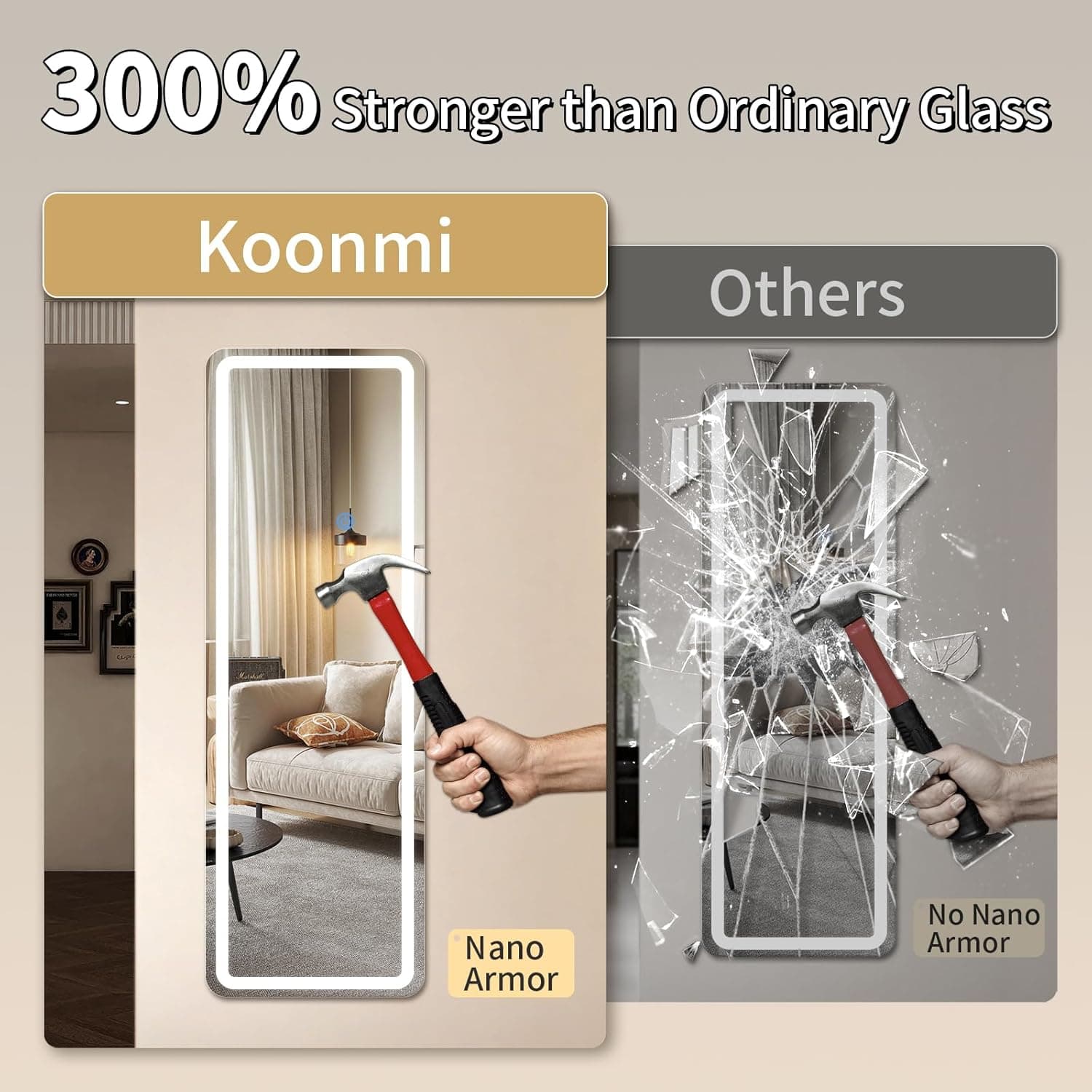 Koonmi Full Length Mirror Door Hanging with LED Lights 48"x16" Hanging Mirror-rectangle 48"L x 16"W - Image 3